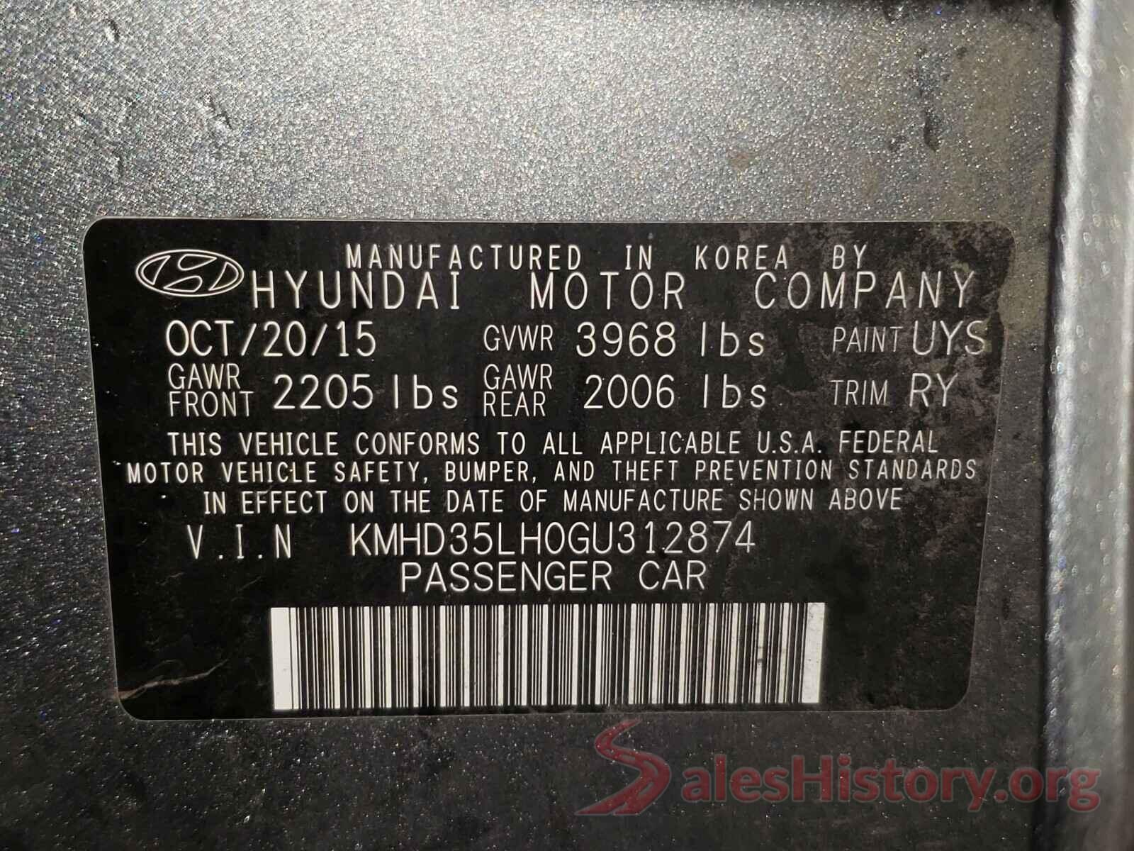 KMHD35LH0GU312874 2016 HYUNDAI ELANTRA