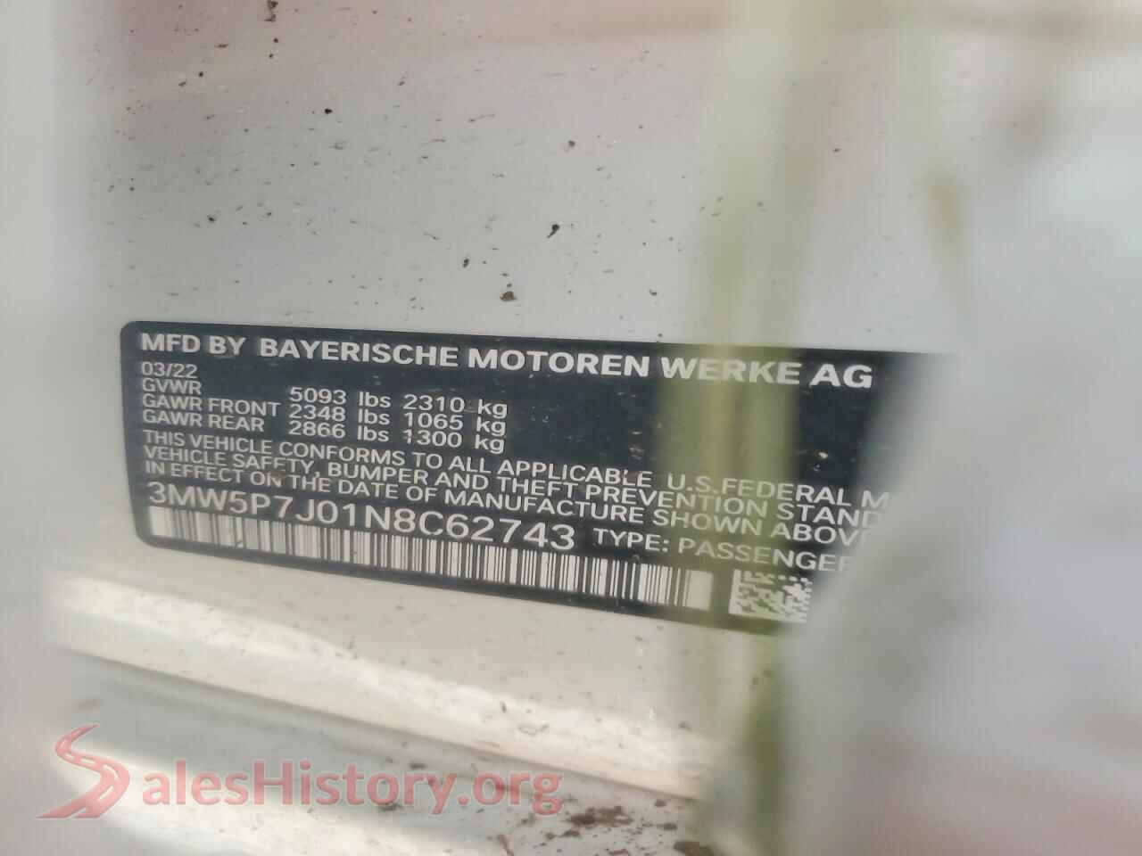 2022 BMW 3 SERIES VIN 3MW5P7J01N8C62743, wheel and tire