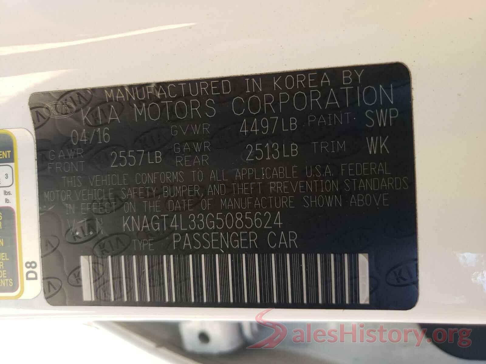 KNAGT4L33G5085624 2016 KIA OPTIMA