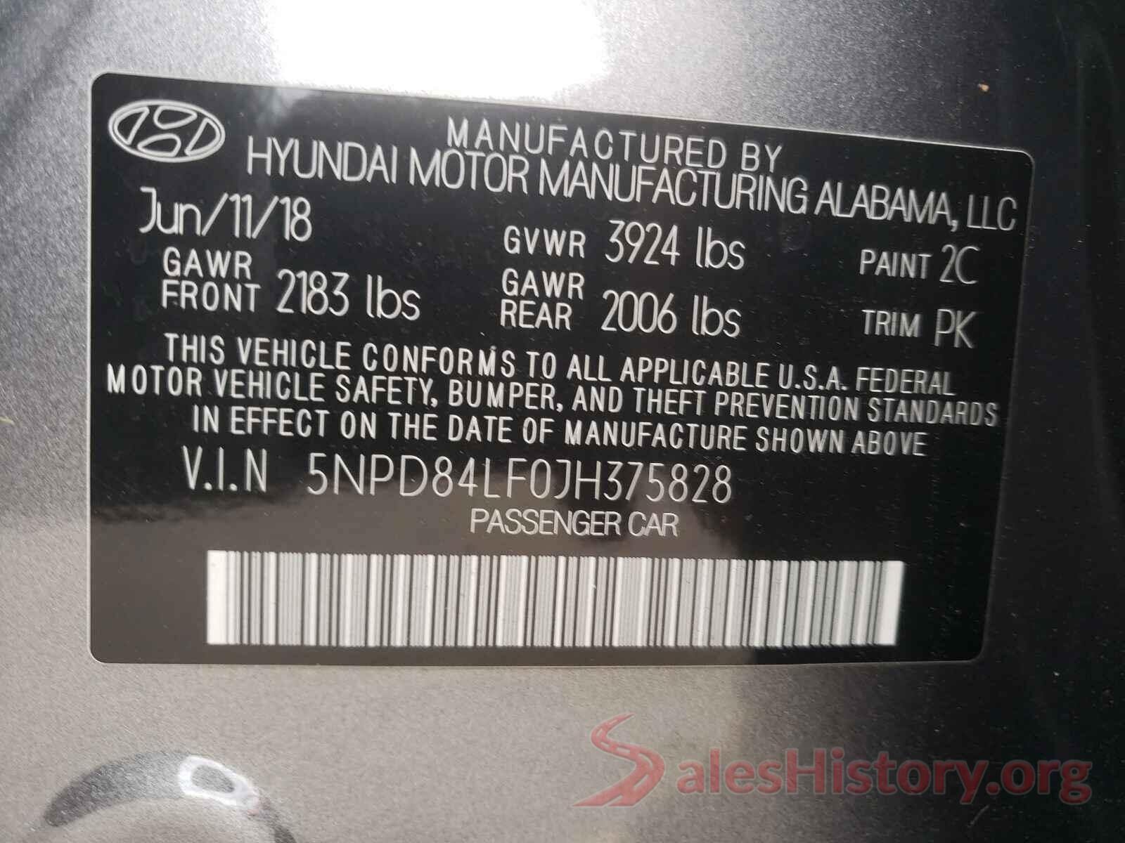 5NPD84LF0JH375828 2018 HYUNDAI ELANTRA