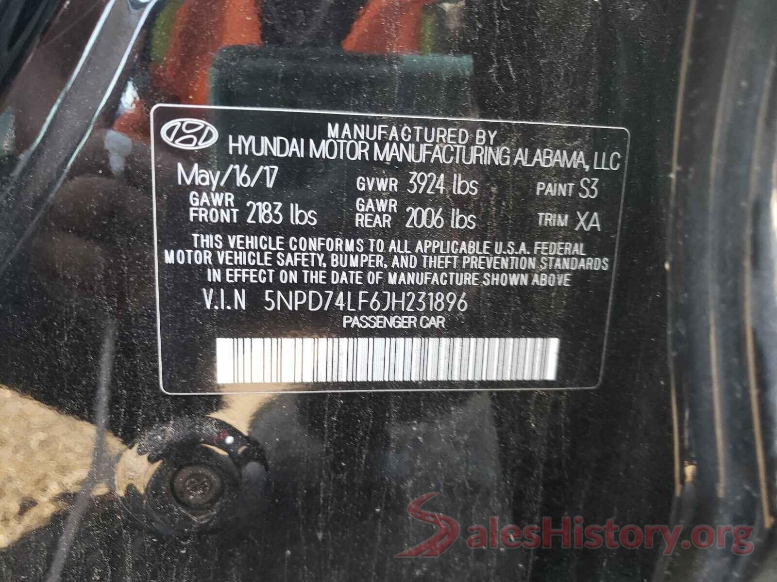 5NPD74LF6JH231896 2018 HYUNDAI ELANTRA