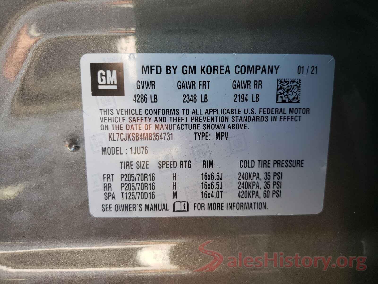 KL7CJKSB4MB354731 2021 CHEVROLET TRAX