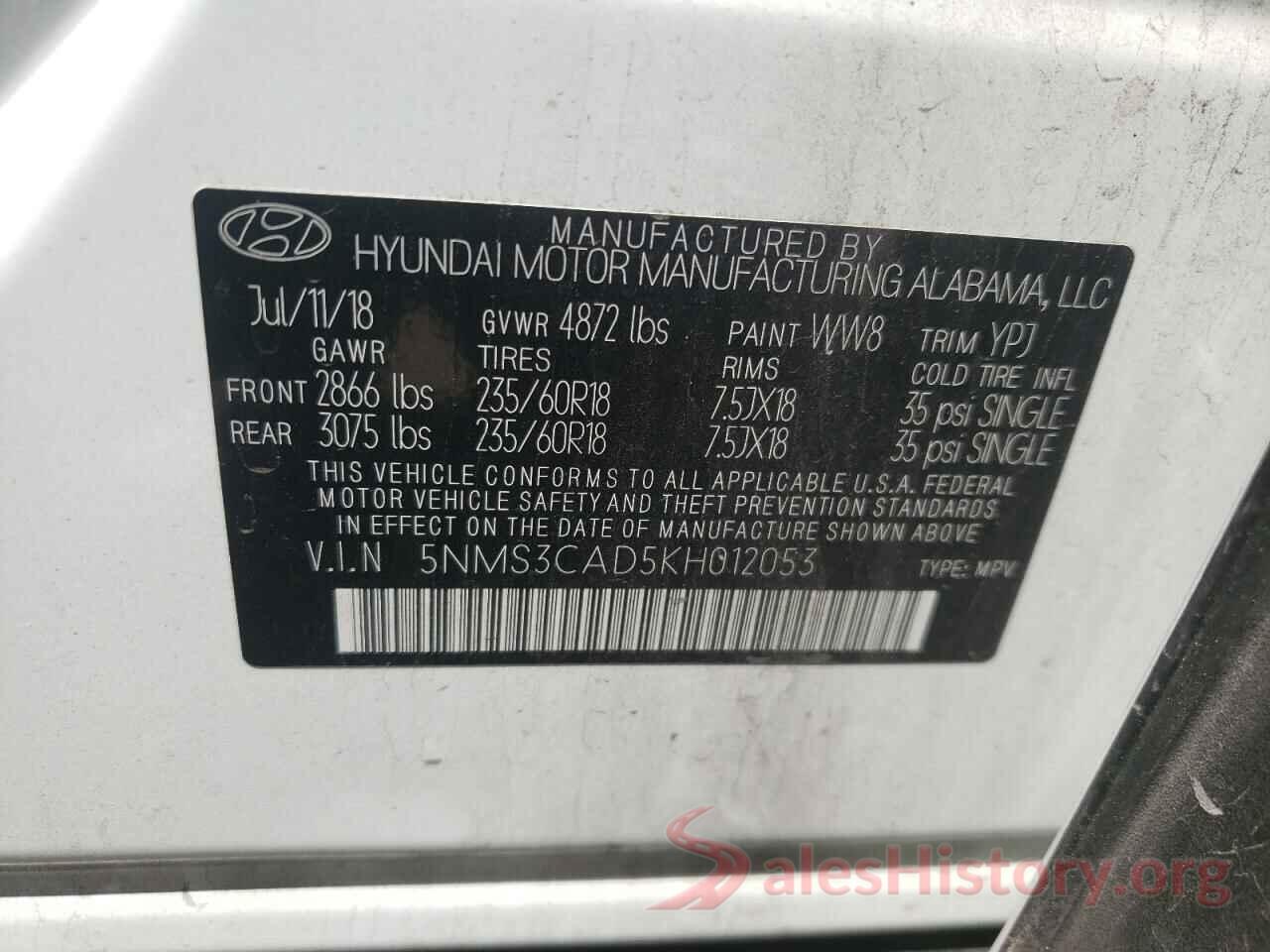 5NMS3CAD5KH012053 2019 HYUNDAI SANTA FE