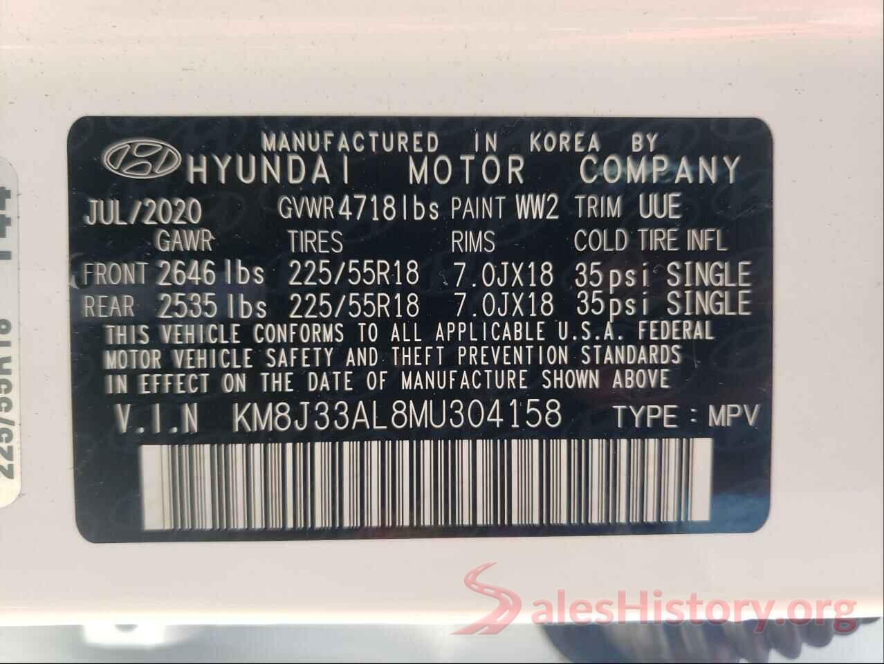 KM8J33AL8MU304158 2021 HYUNDAI TUCSON