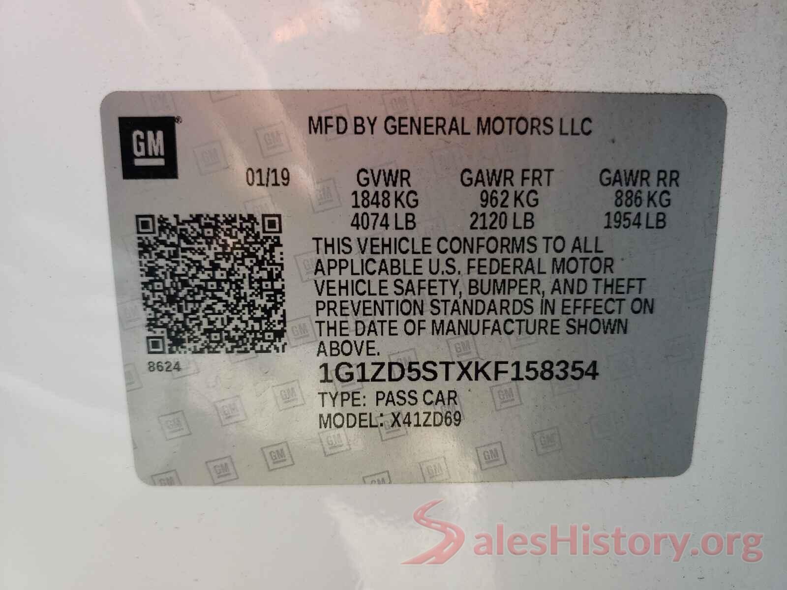 1G1ZD5STXKF158354 2019 CHEVROLET MALIBU