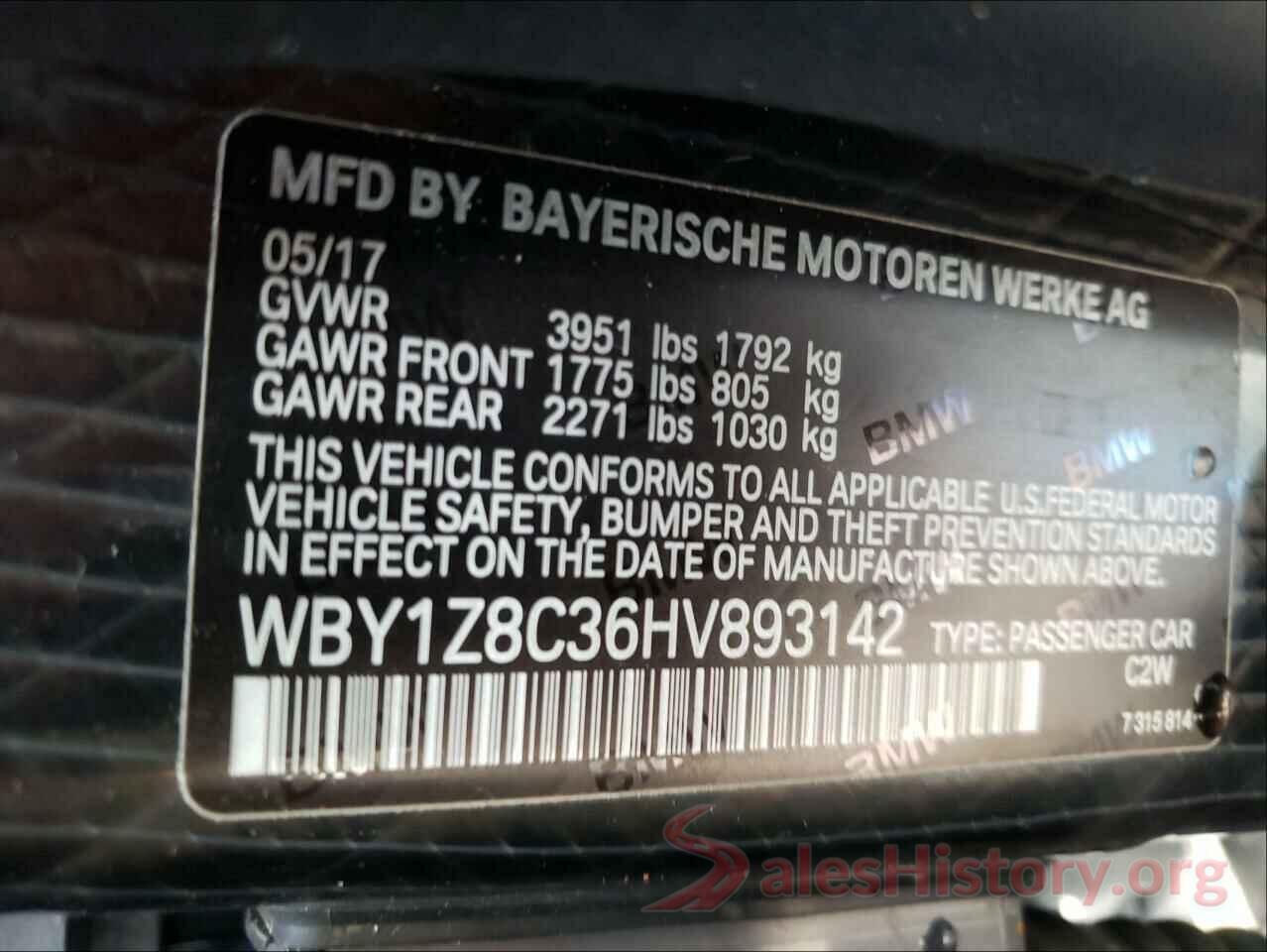 WBY1Z8C36HV893142 2017 BMW I SERIES