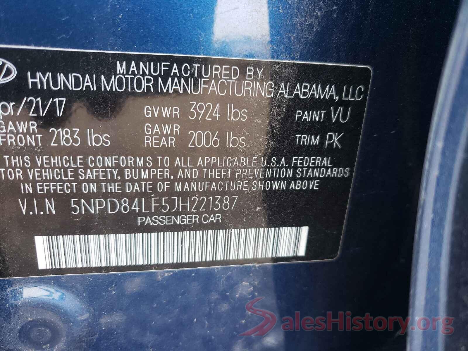 5NPD84LF5JH221387 2018 HYUNDAI ELANTRA