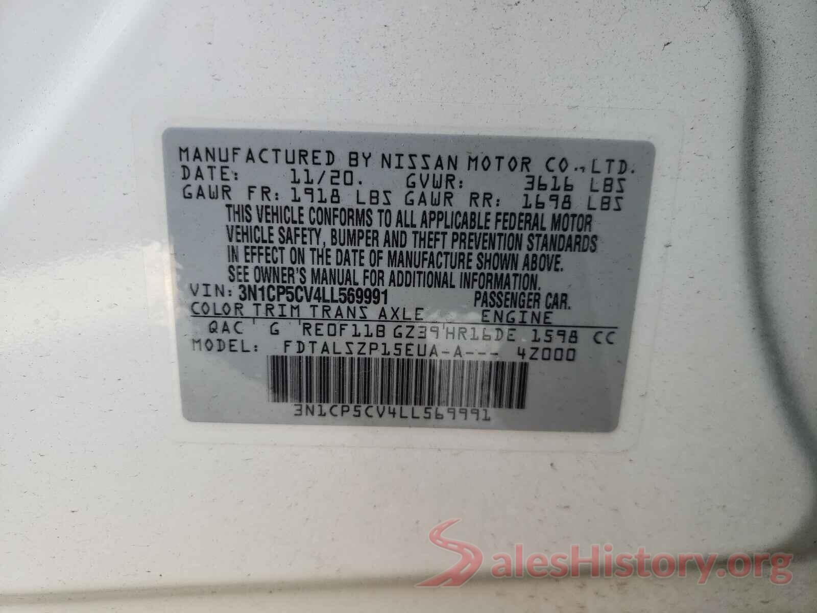 3N1CP5CV4LL569991 2020 NISSAN KICKS