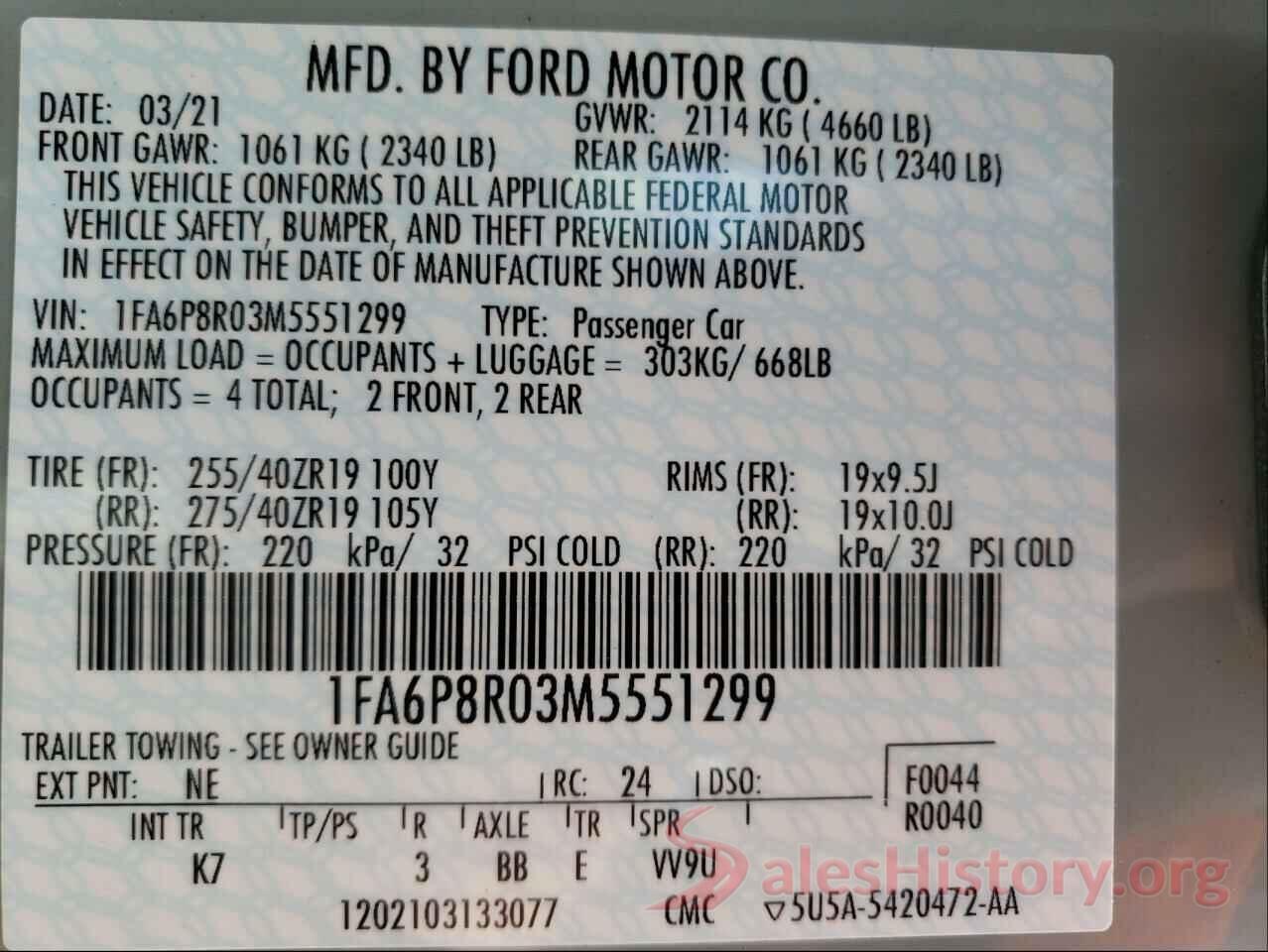 1FA6P8R03M5551299 2021 FORD MUSTANG