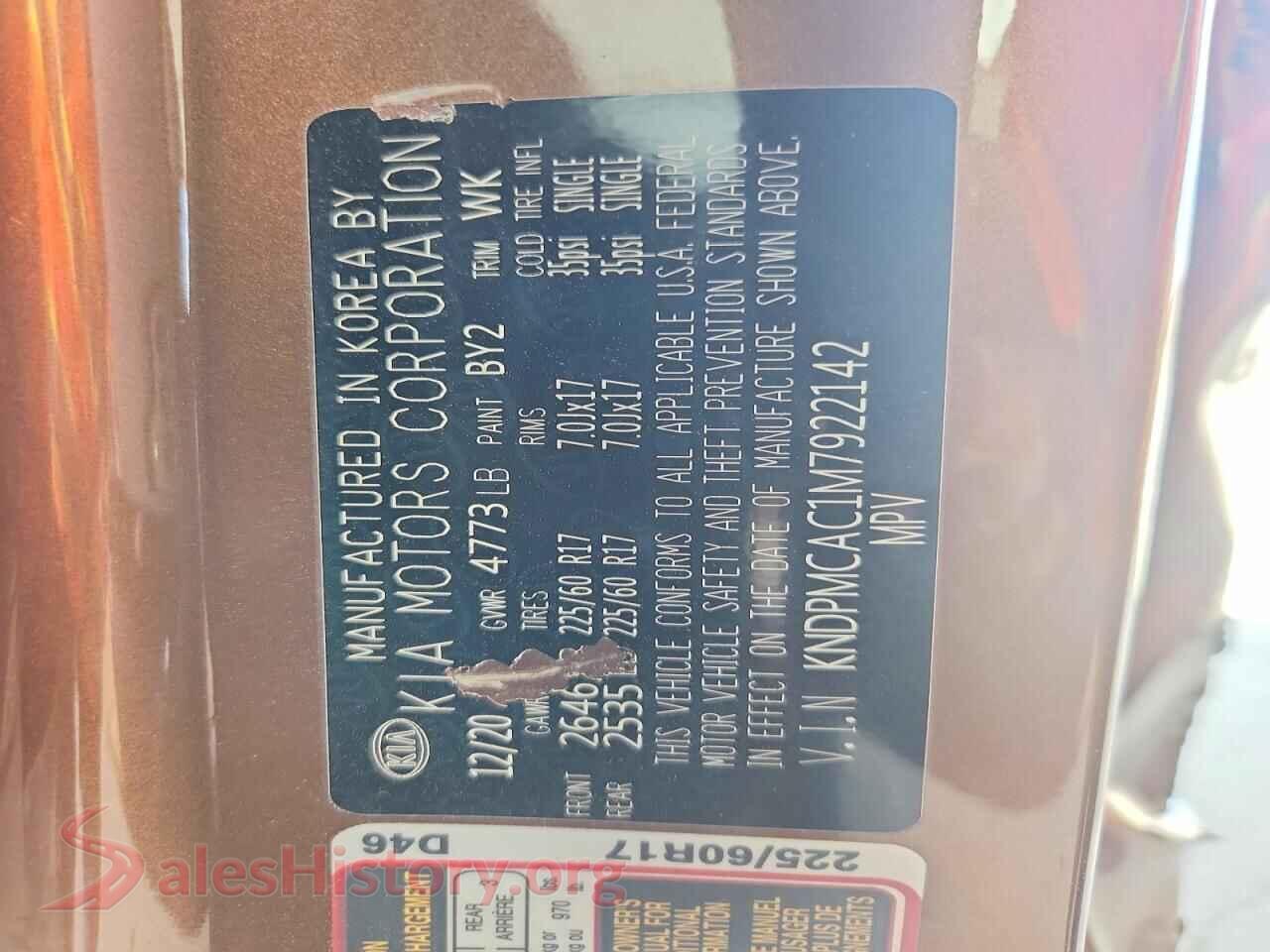 2021 KIA SPORTAGE VIN KNDPMCAC1M7922142, trunk area