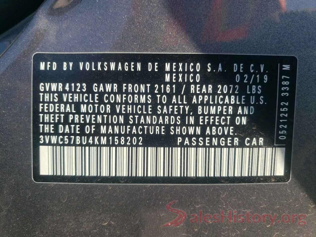 3VWC57BU4KM158202 2019 VOLKSWAGEN JETTA