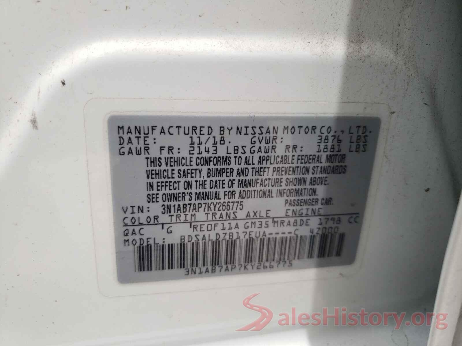 3N1AB7AP7KY266775 2019 NISSAN SENTRA