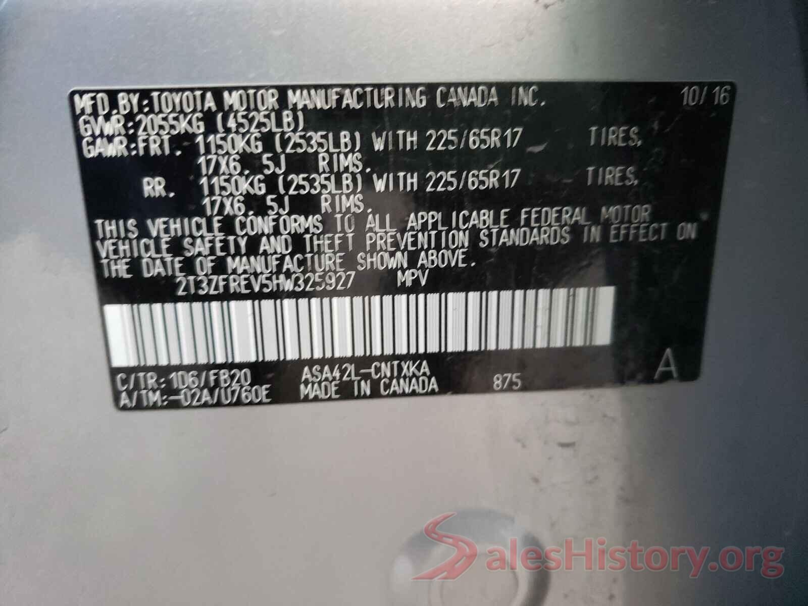 2T3ZFREV5HW325927 2017 TOYOTA RAV4