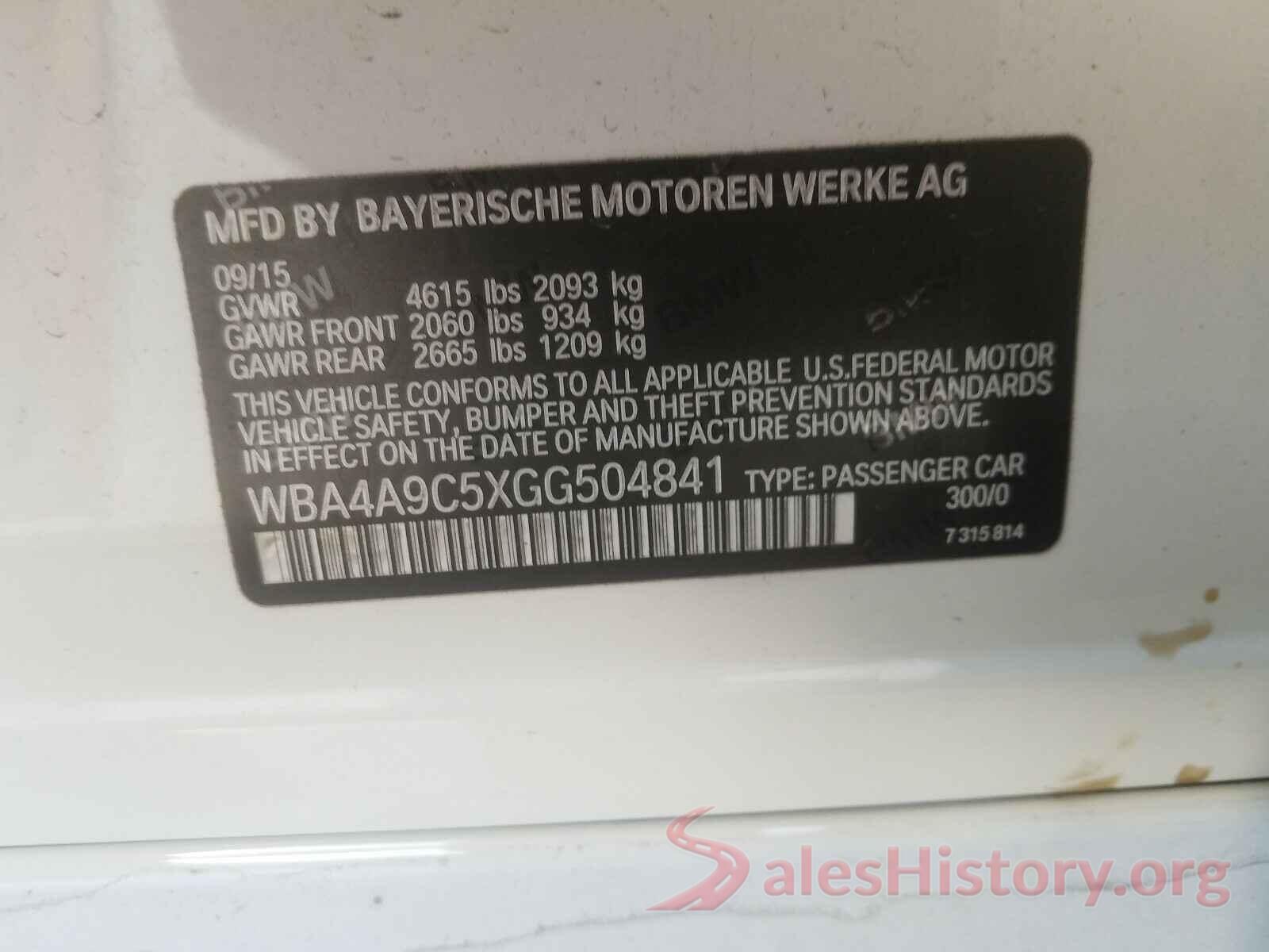 WBA4A9C5XGG504841 2016 BMW 4 SERIES