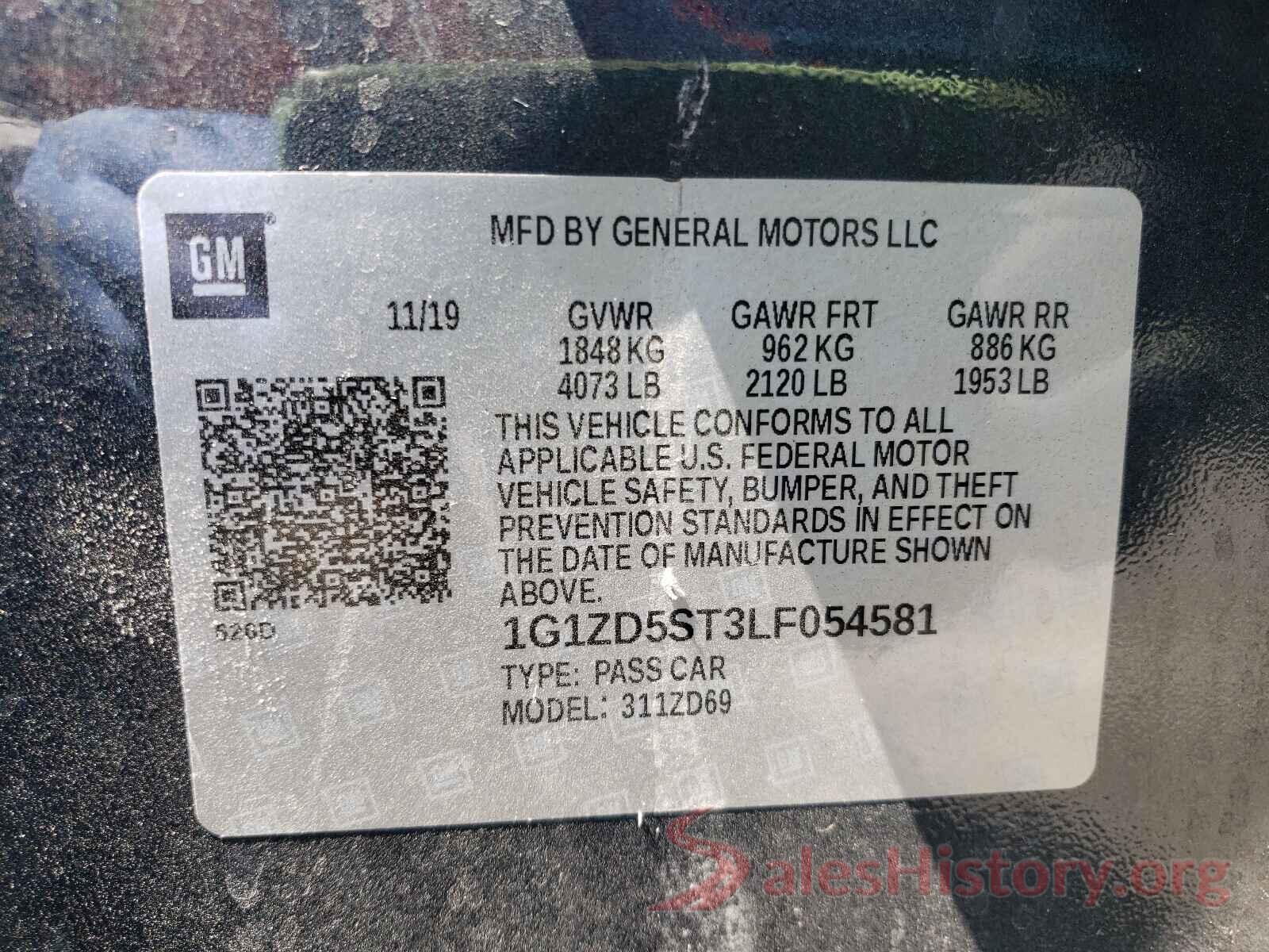 1G1ZD5ST3LF054581 2020 CHEVROLET MALIBU