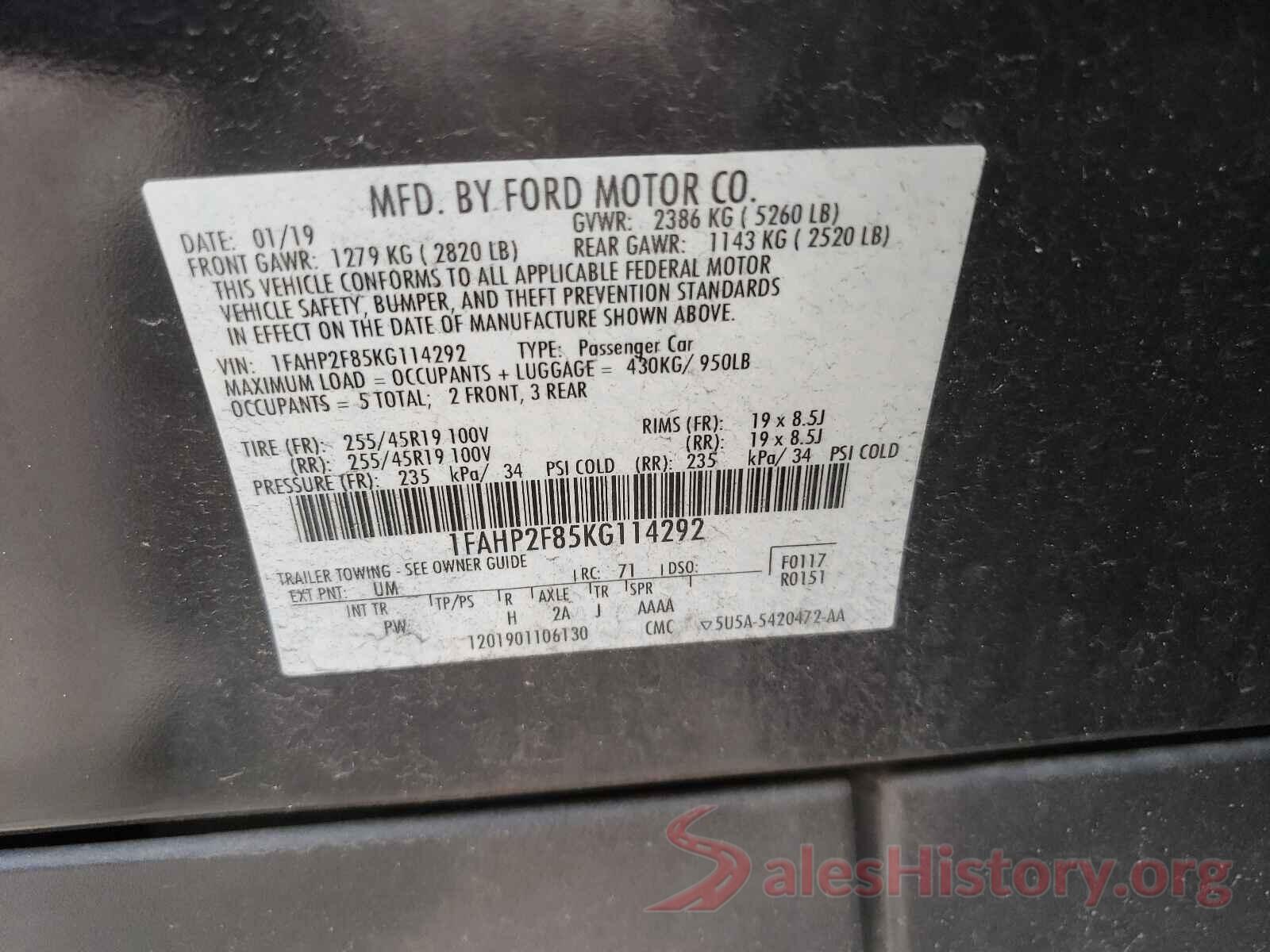 1FAHP2F85KG114292 2019 FORD TAURUS