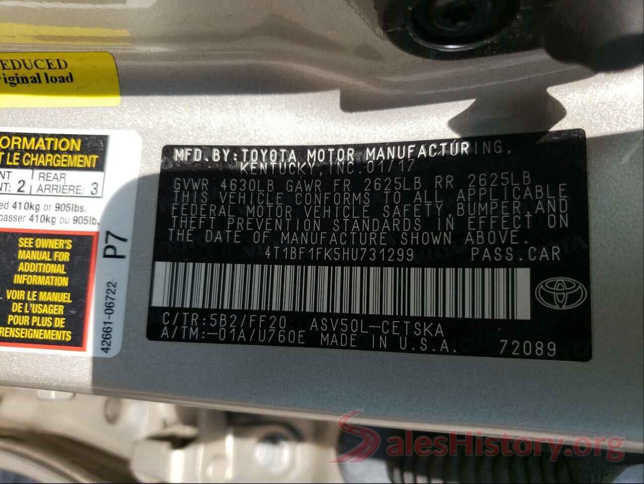 4T1BF1FK5HU731299 2017 TOYOTA CAMRY