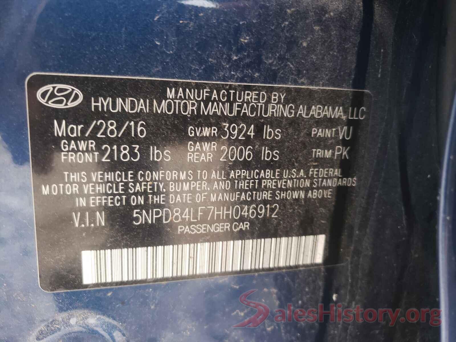 5NPD84LF7HH046912 2017 HYUNDAI ELANTRA