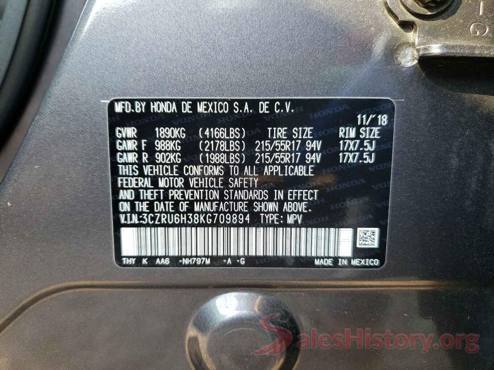 3CZRU6H38KG709894 2019 HONDA HR-V