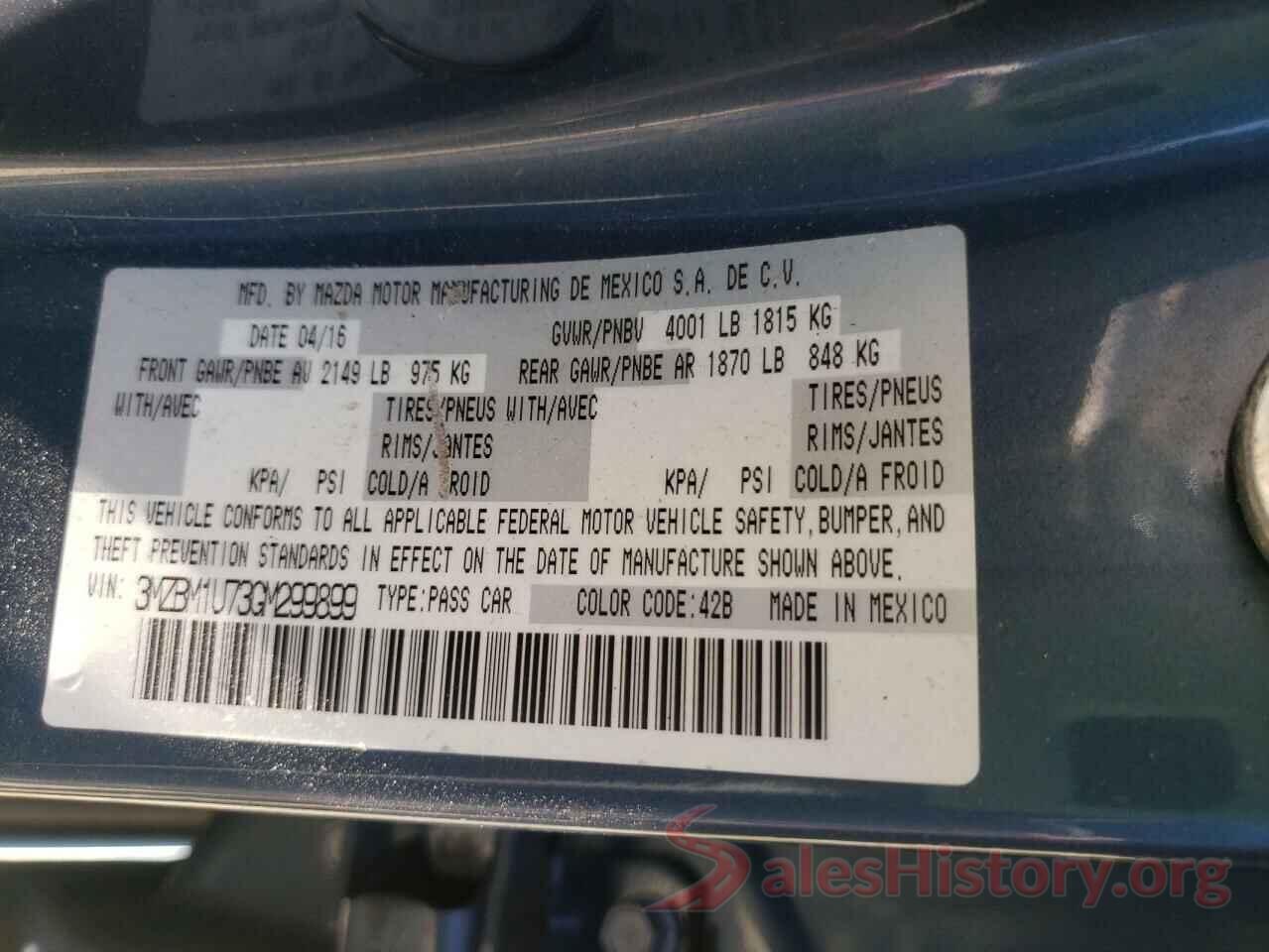 3MZBM1U73GM299899 2016 MAZDA 3