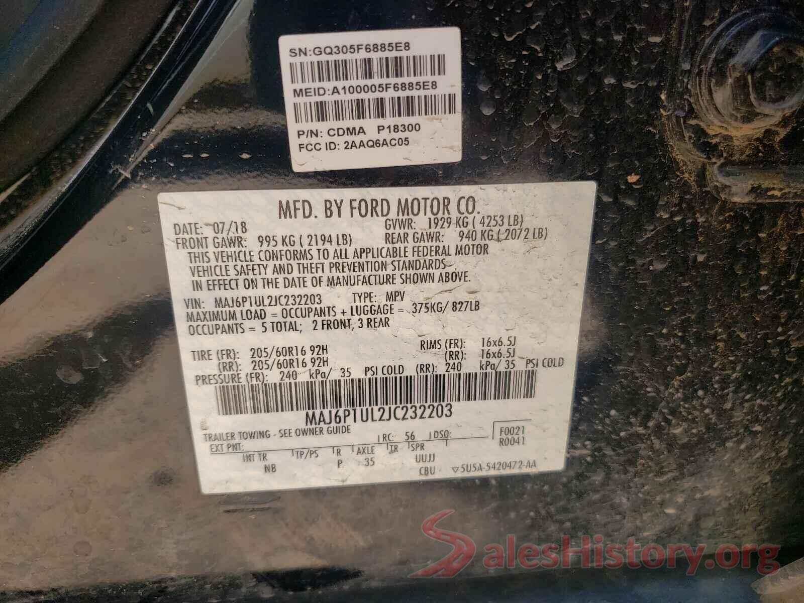 MAJ6P1UL2JC232203 2018 FORD ALL OTHER