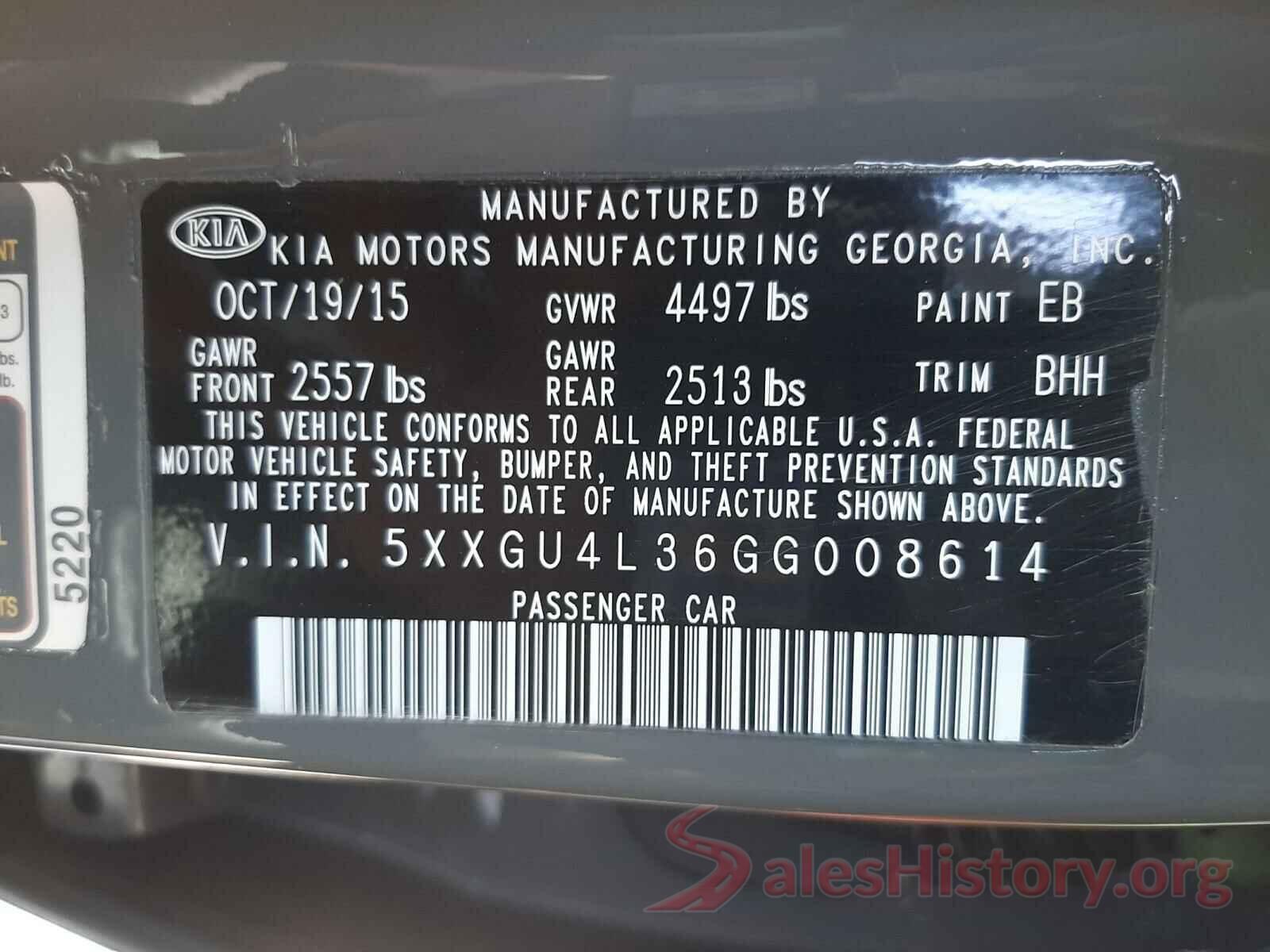 5XXGU4L36GG008614 2016 KIA OPTIMA