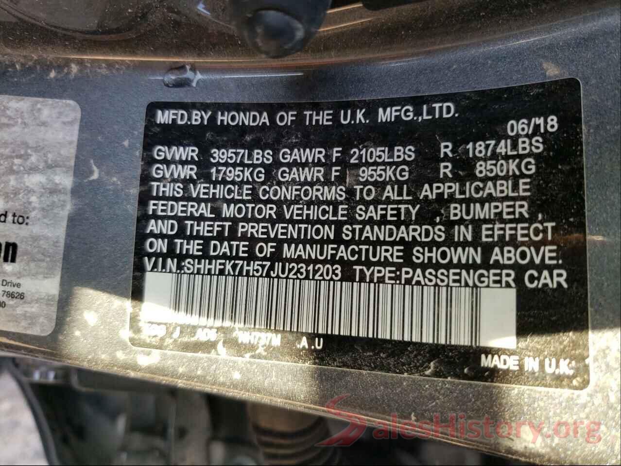 SHHFK7H57JU231203 2018 HONDA CIVIC