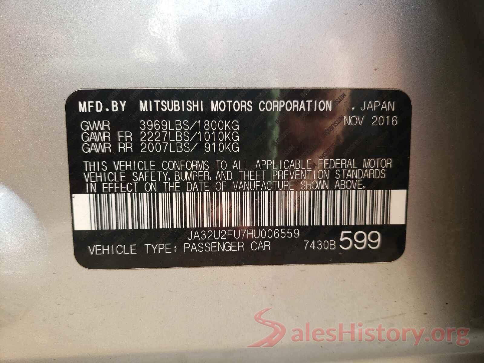 JA32U2FU7HU006559 2017 MITSUBISHI LANCER