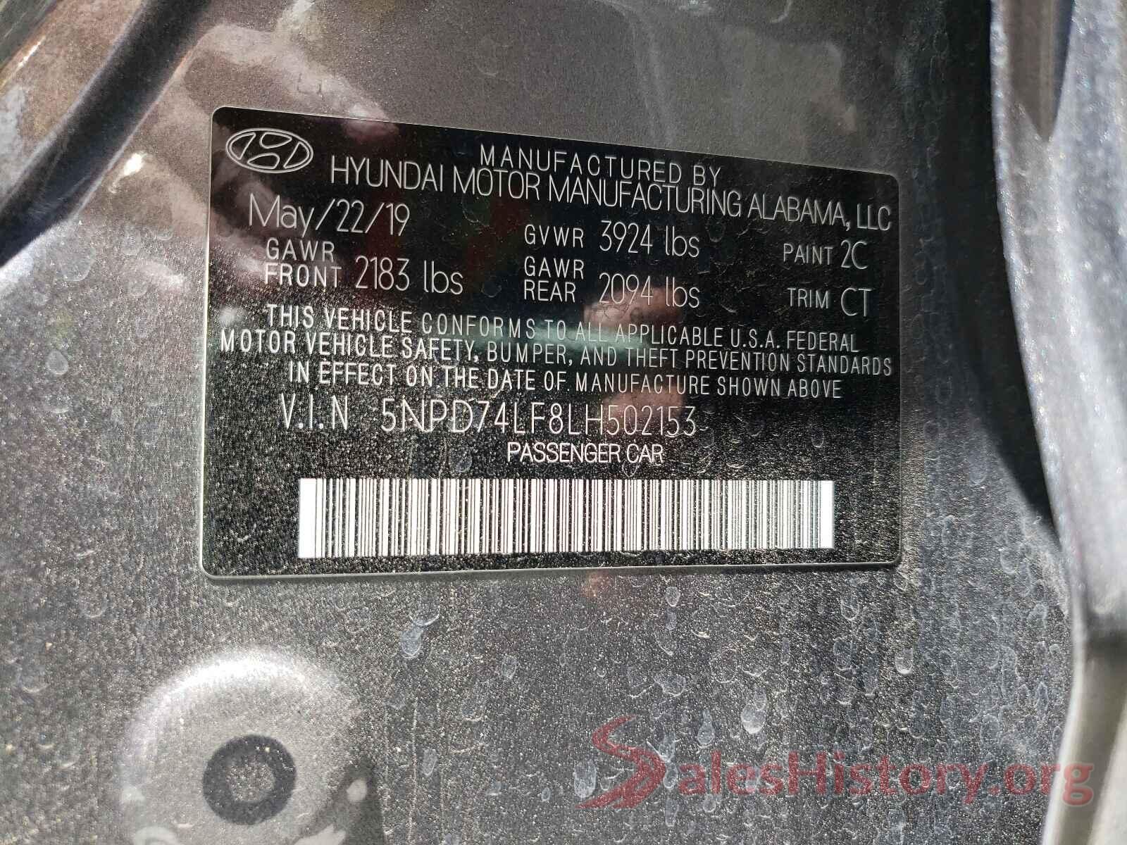 5NPD74LF8LH502153 2020 HYUNDAI ELANTRA