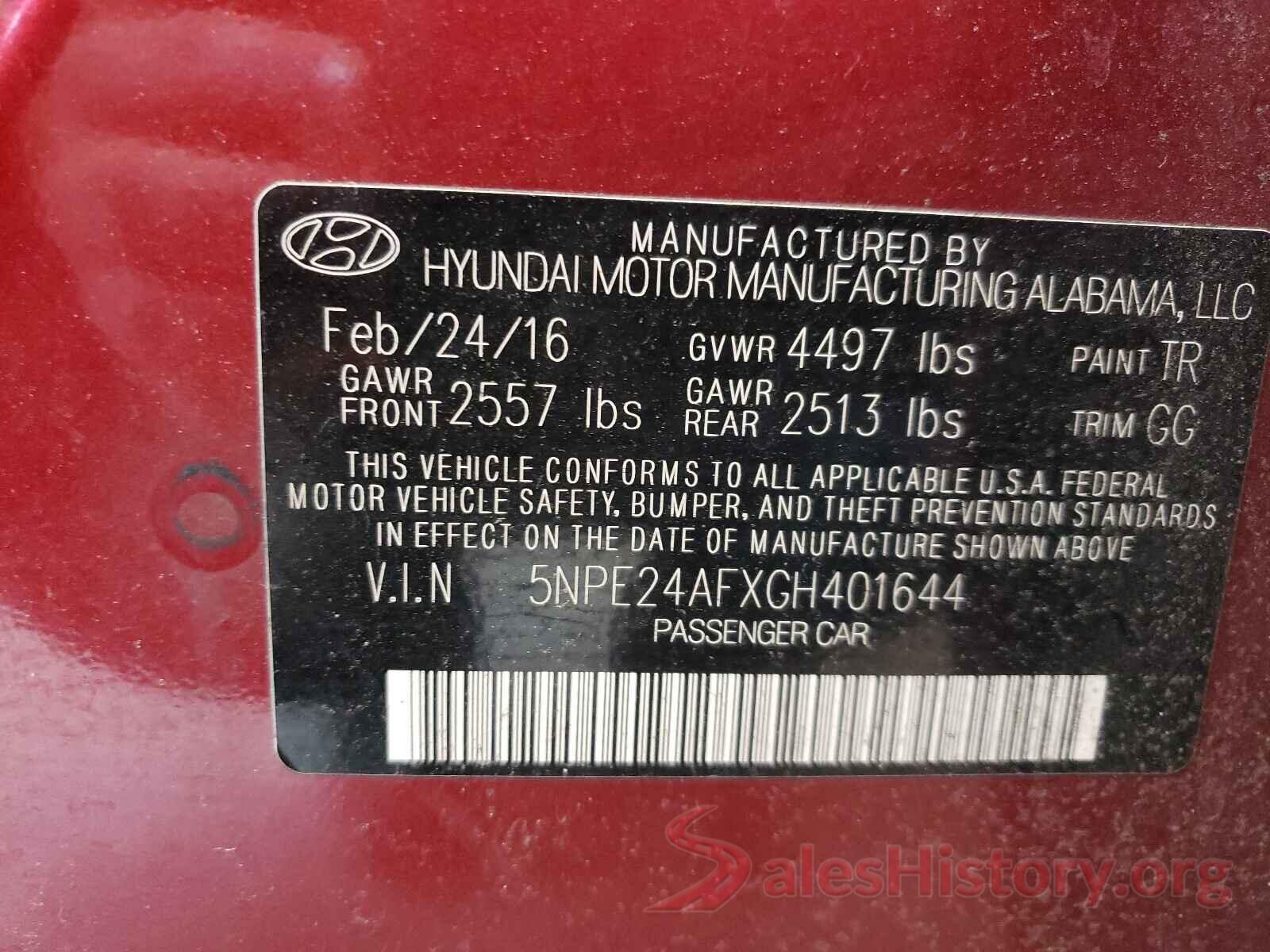 5NPE24AFXGH401644 2016 HYUNDAI SONATA