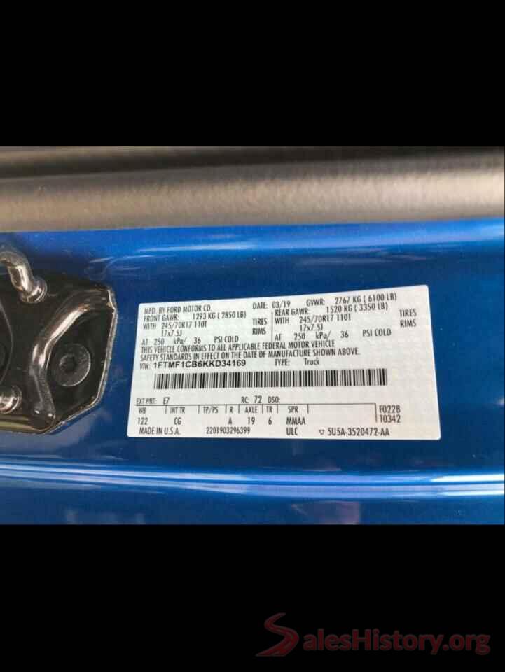 1FTMF1CB6KKD34169 2019 FORD F150