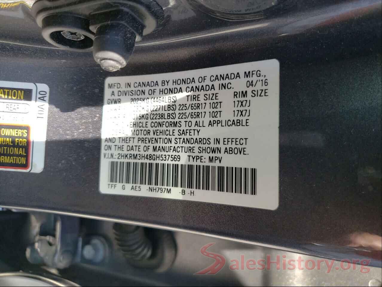 2HKRM3H48GH537569 2016 HONDA CRV