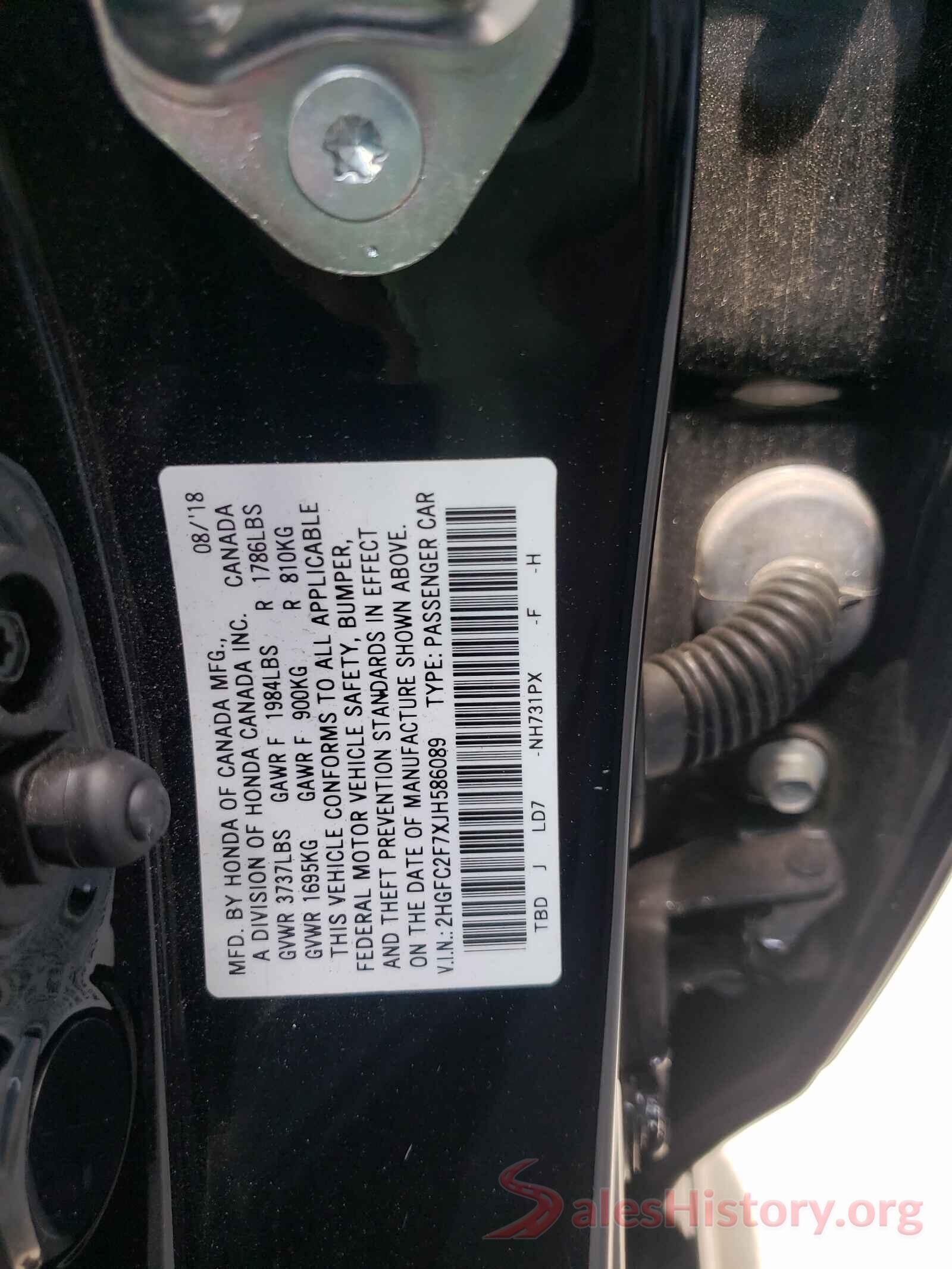 2HGFC2F7XJH586089 2018 HONDA CIVIC