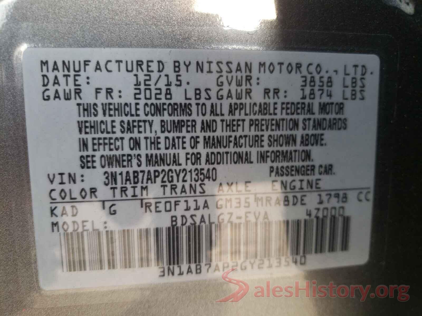 3N1AB7AP2GY213540 2016 NISSAN SENTRA