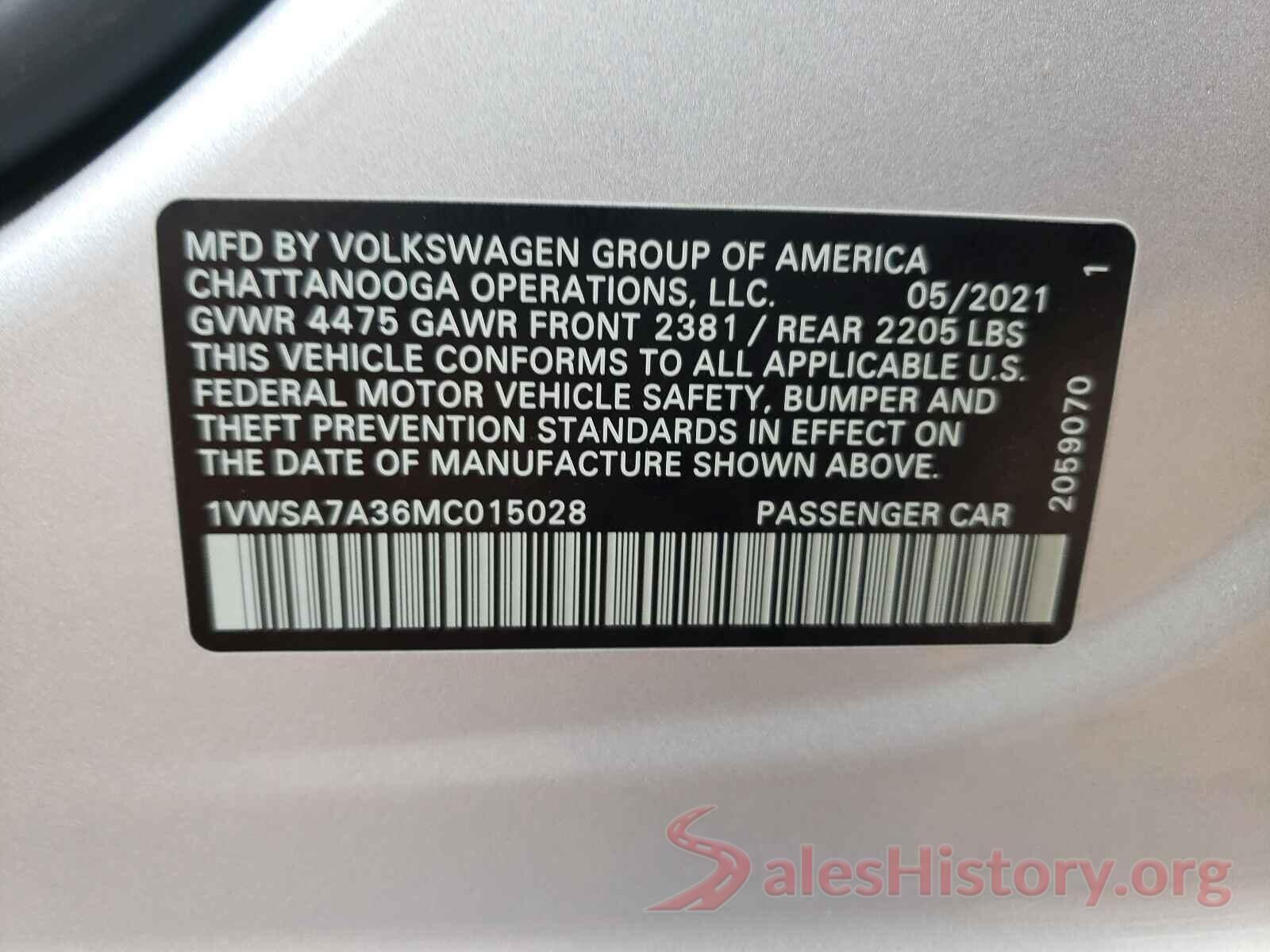 1VWSA7A36MC015028 2021 VOLKSWAGEN PASSAT