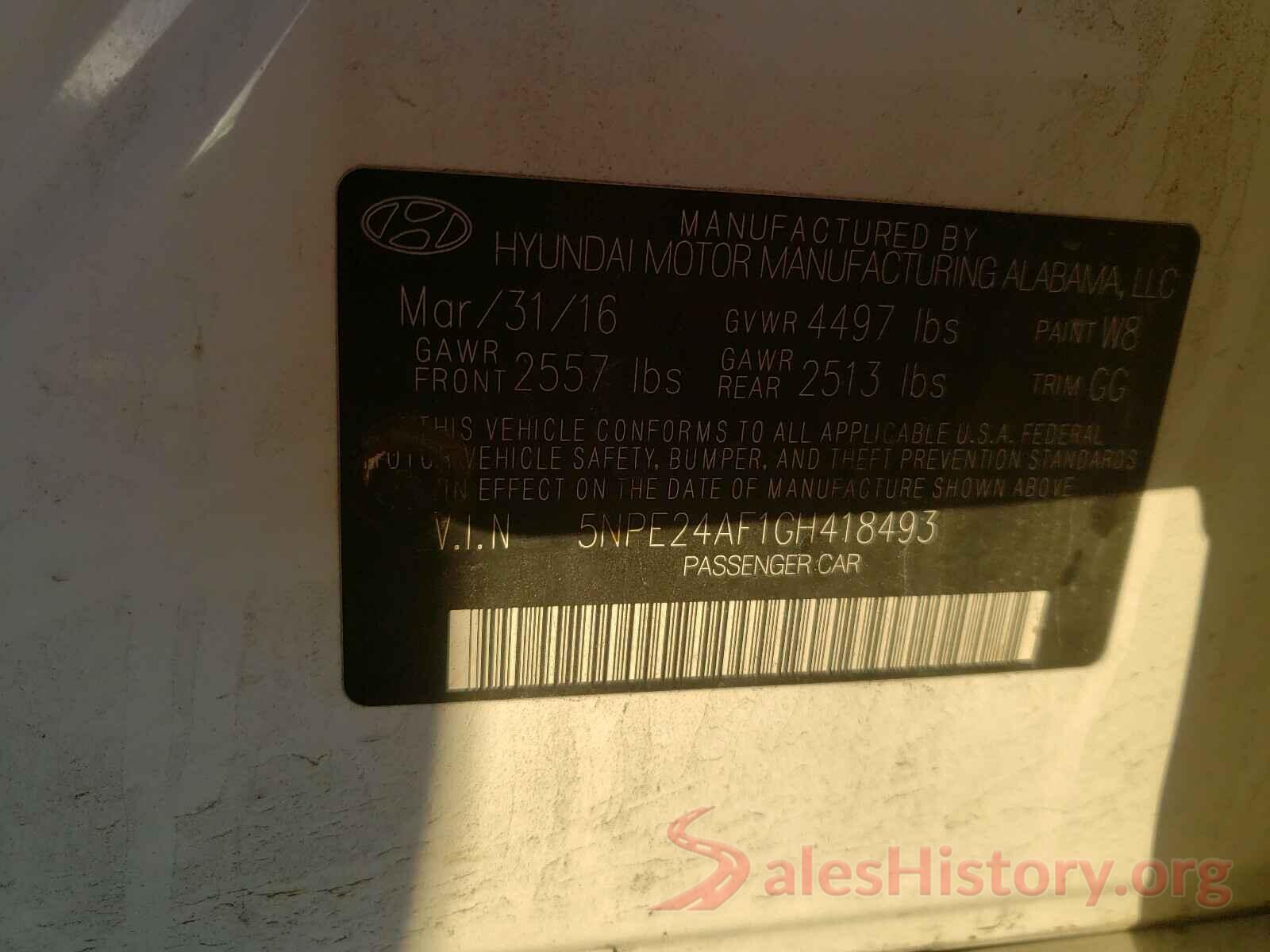 5NPE24AF1GH418493 2016 HYUNDAI SONATA