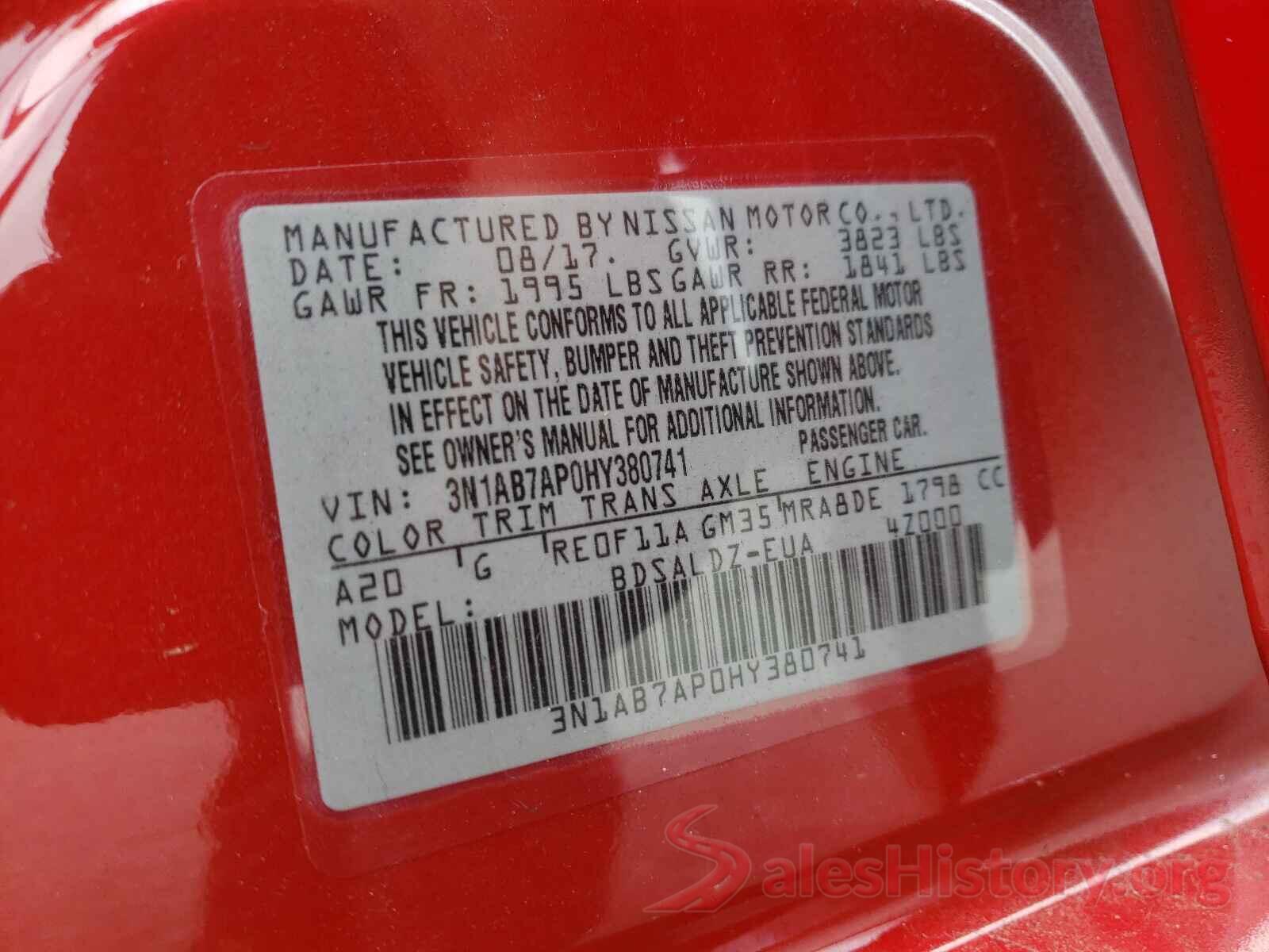 3N1AB7AP0HY380741 2017 NISSAN SENTRA