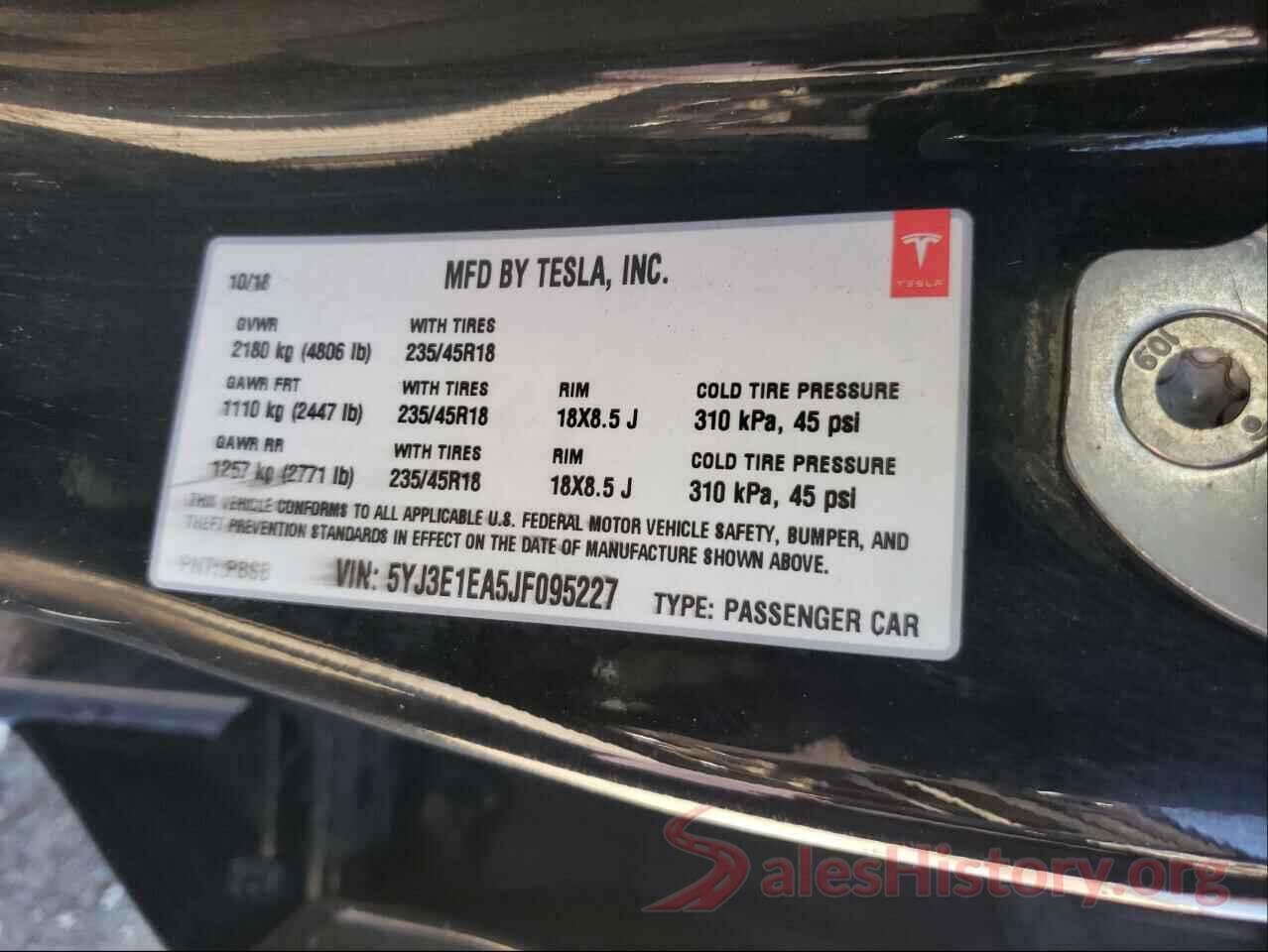 5YJ3E1EA5JF095227 2018 TESLA MODEL 3