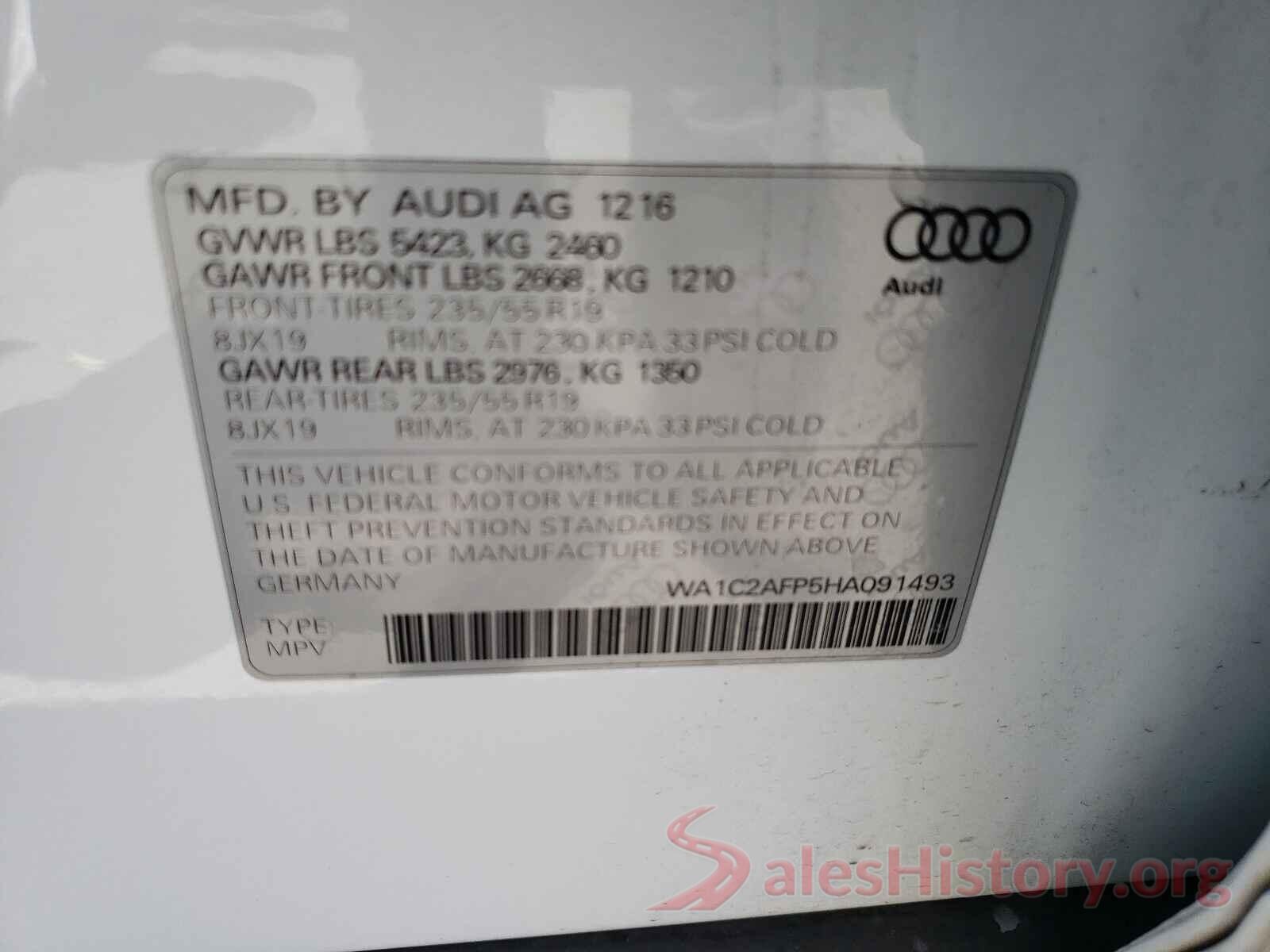 WA1C2AFP5HA091493 2017 AUDI Q5