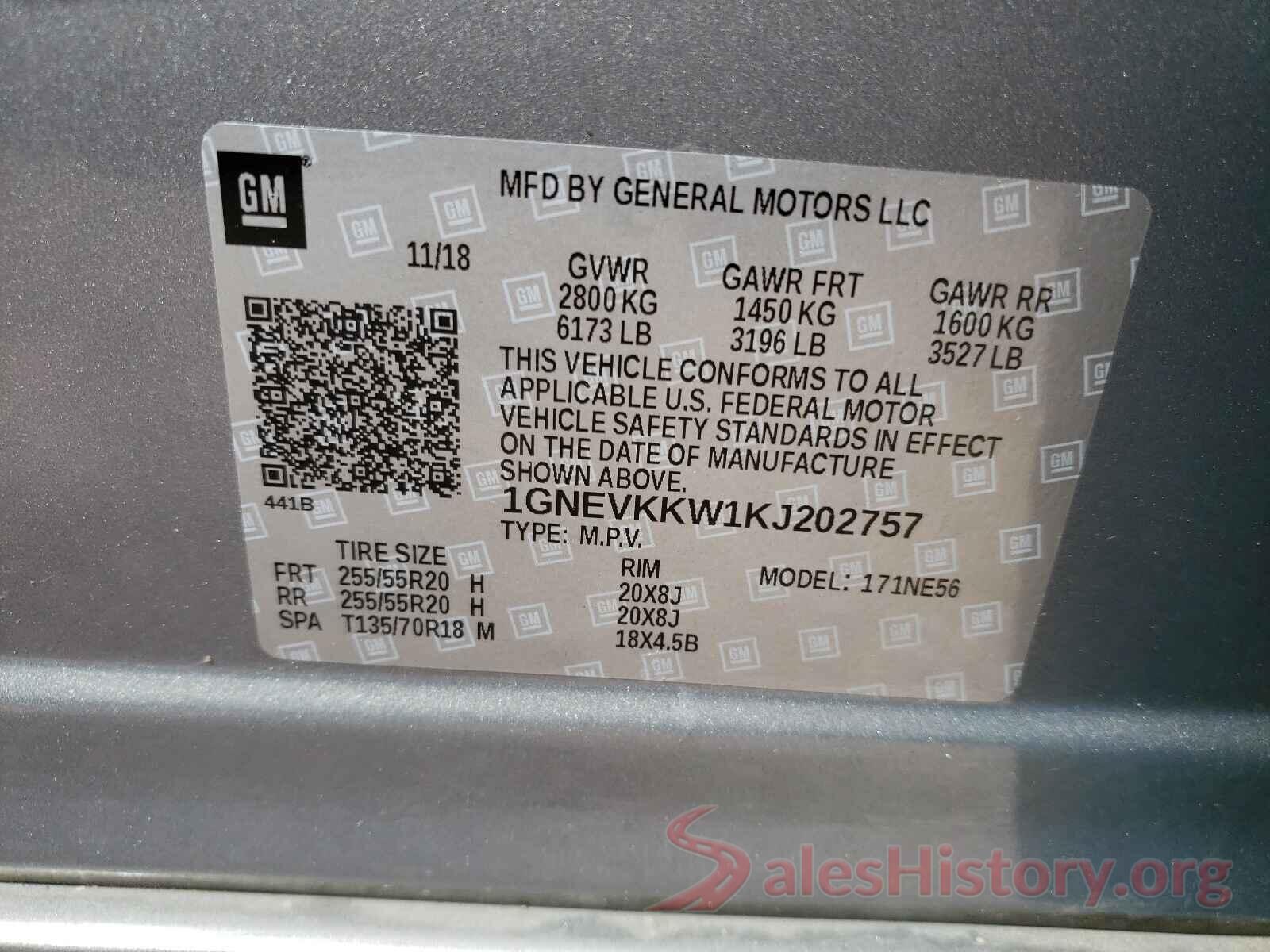 1GNEVKKW1KJ202757 2019 CHEVROLET TRAVERSE