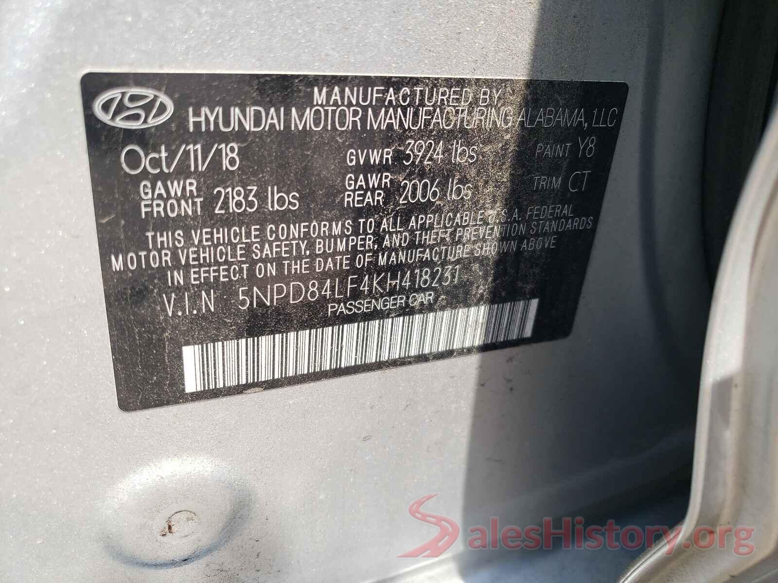 5NPD84LF4KH418231 2019 HYUNDAI ELANTRA