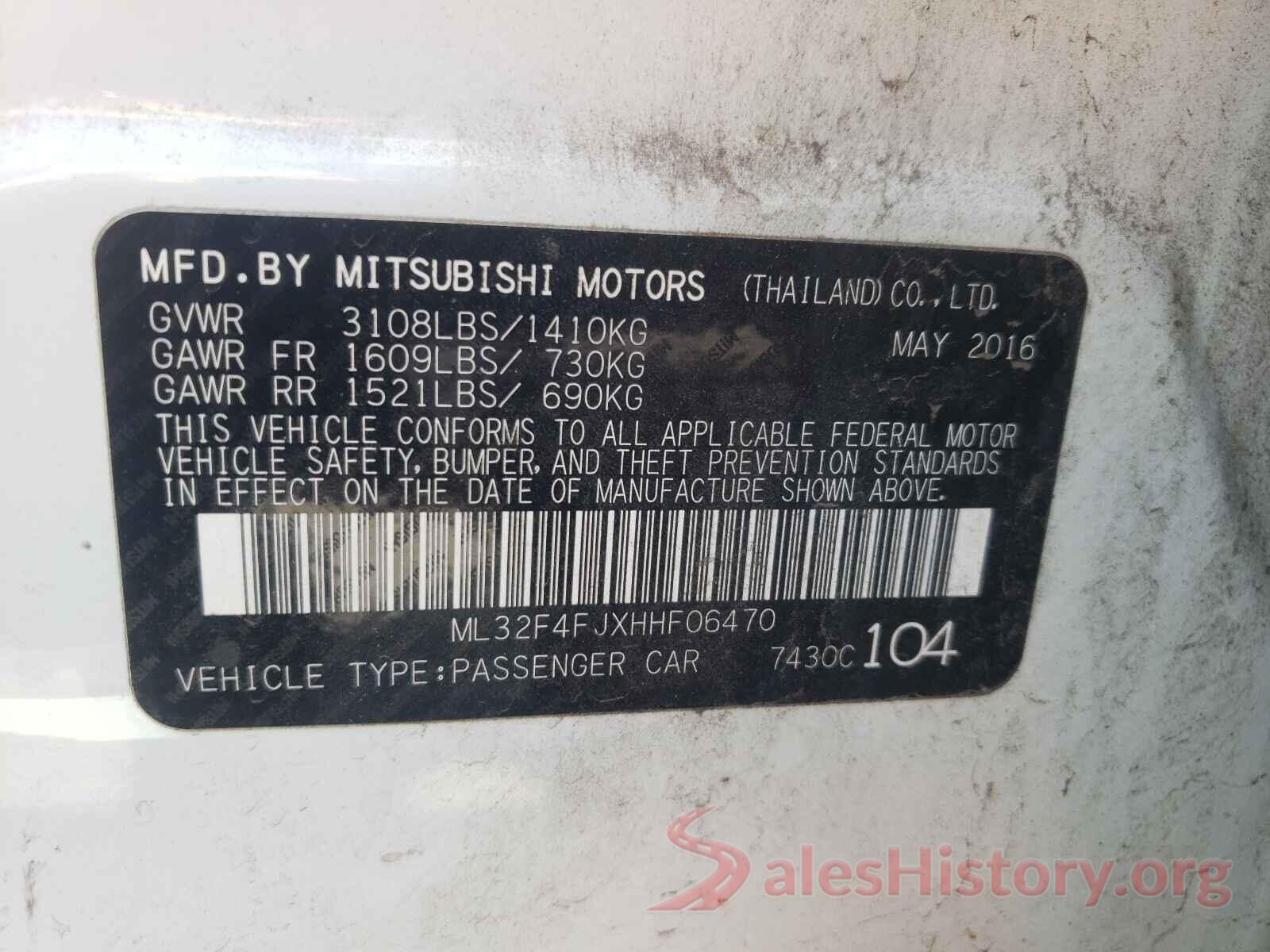 ML32F4FJXHHF06470 2017 MITSUBISHI MIRAGE