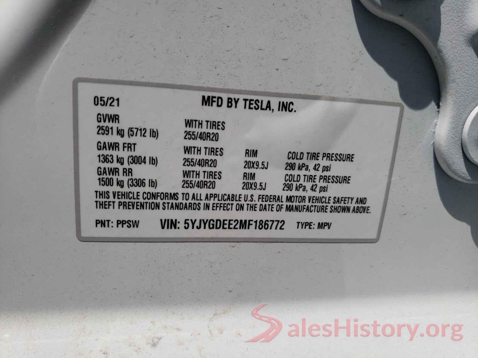 5YJYGDEE2MF186772 2021 TESLA MODEL Y