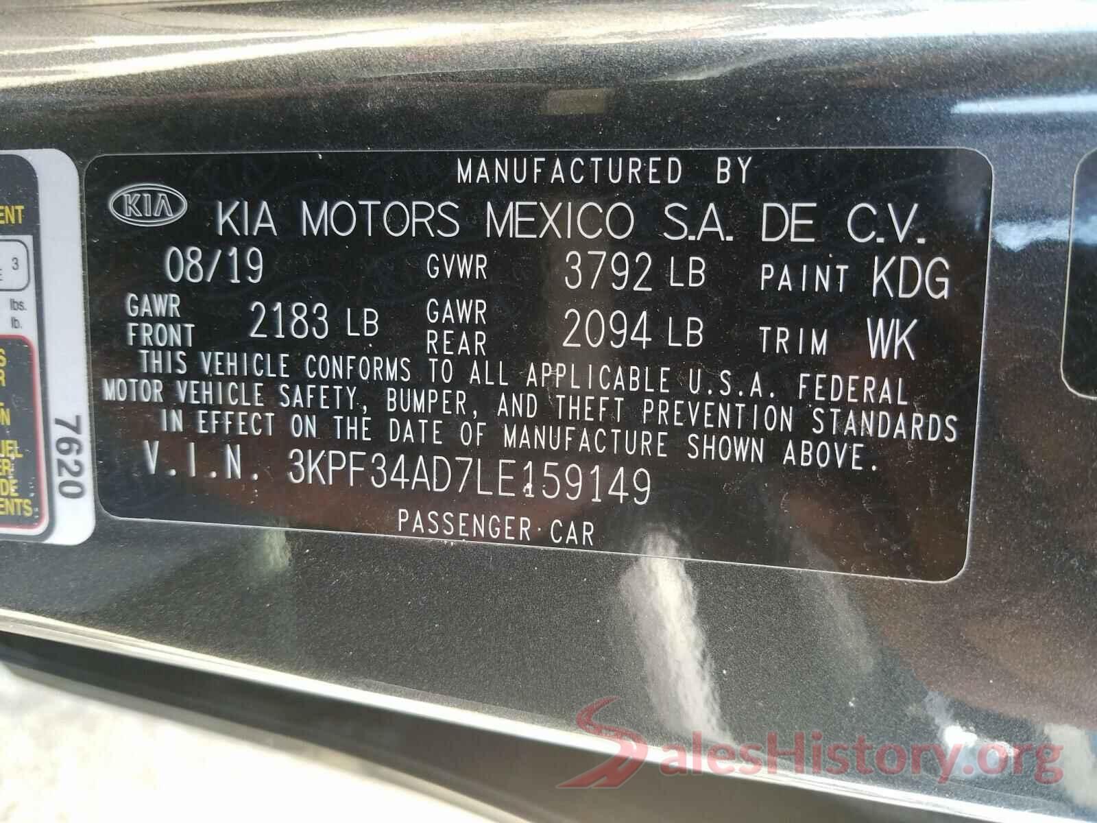 3KPF34AD7LE159149 2020 KIA FORTE