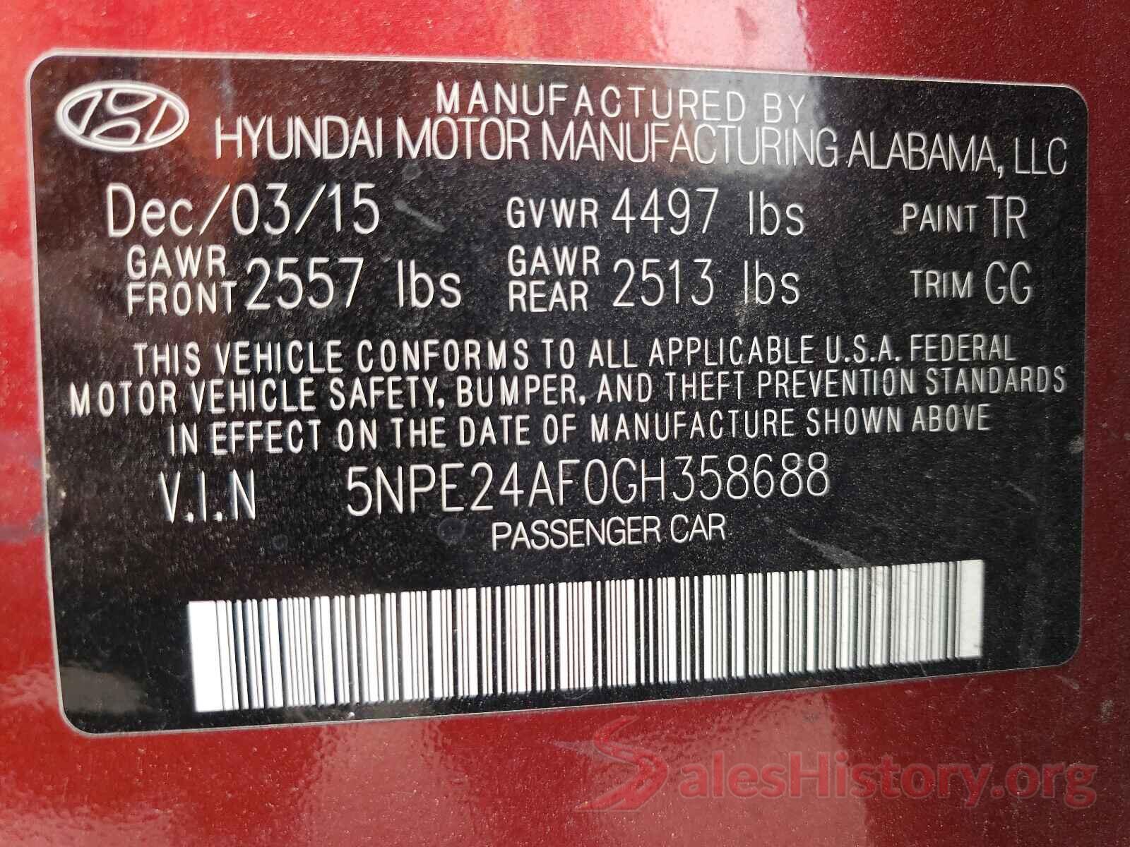 5NPE24AF0GH358688 2016 HYUNDAI SONATA