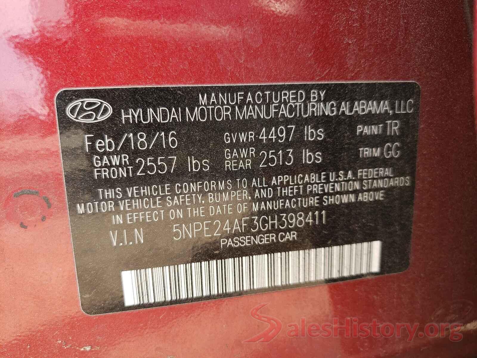 5NPE24AF3GH398411 2016 HYUNDAI SONATA