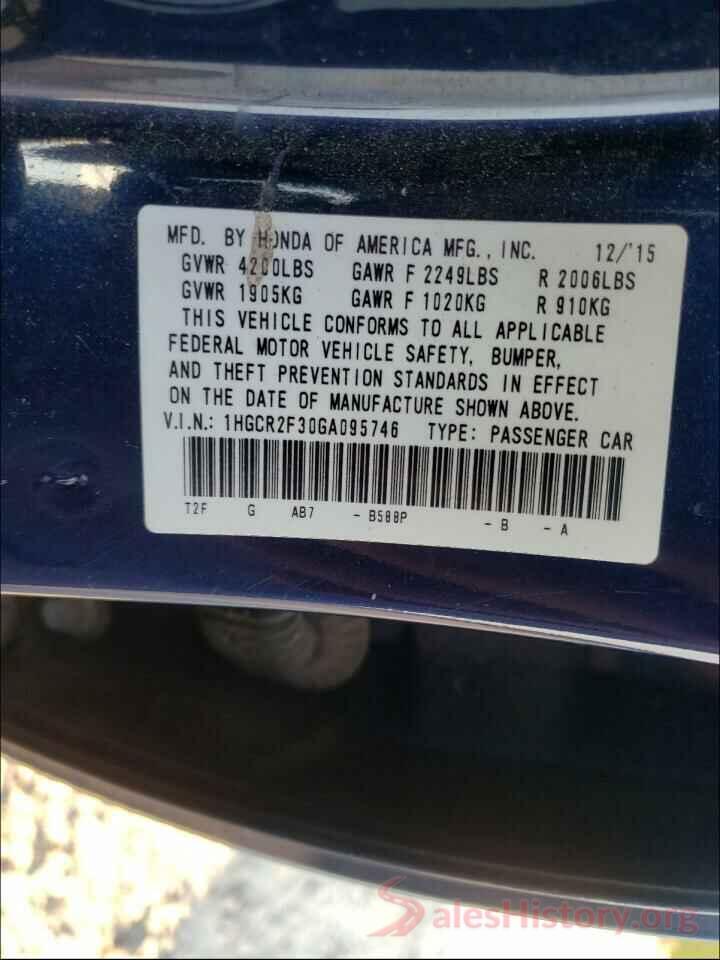 1HGCR2F30GA095746 2016 HONDA ACCORD