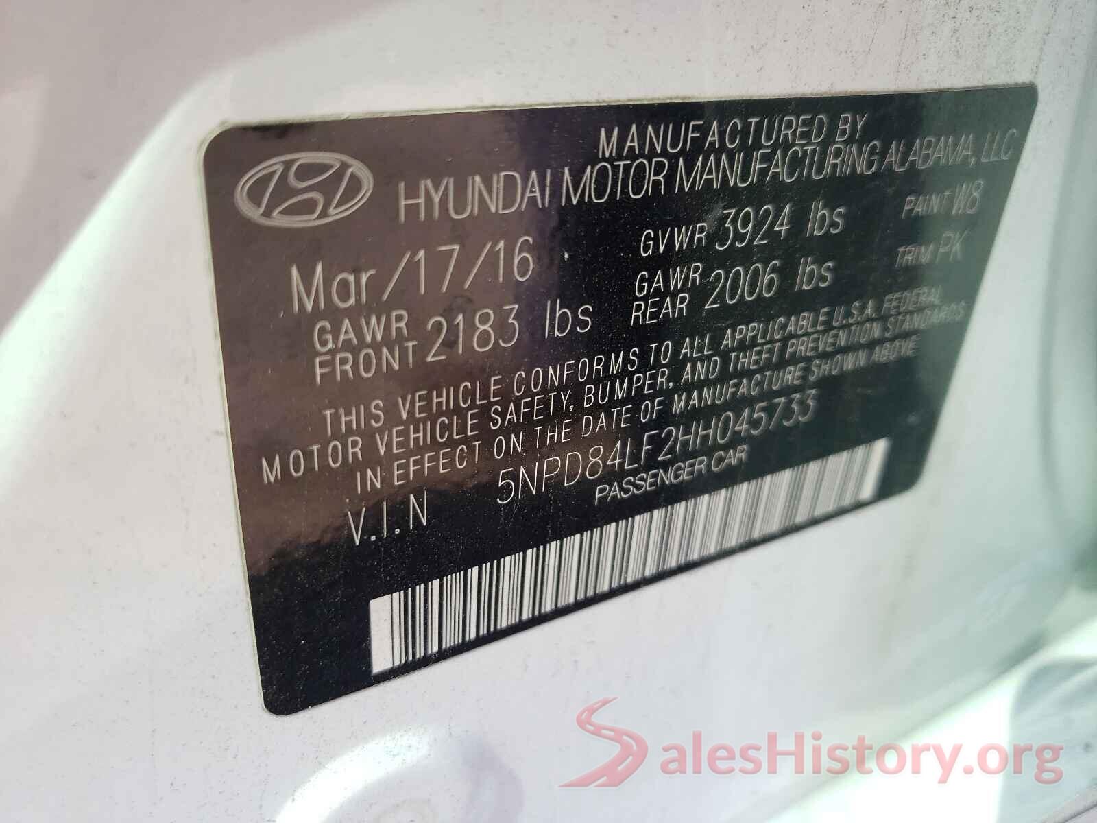 5NPD84LF2HH045733 2017 HYUNDAI ELANTRA