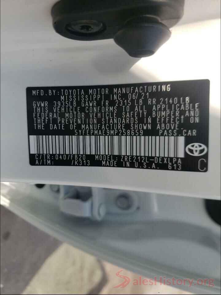 5YFEPMAE9MP258659 2021 TOYOTA COROLLA