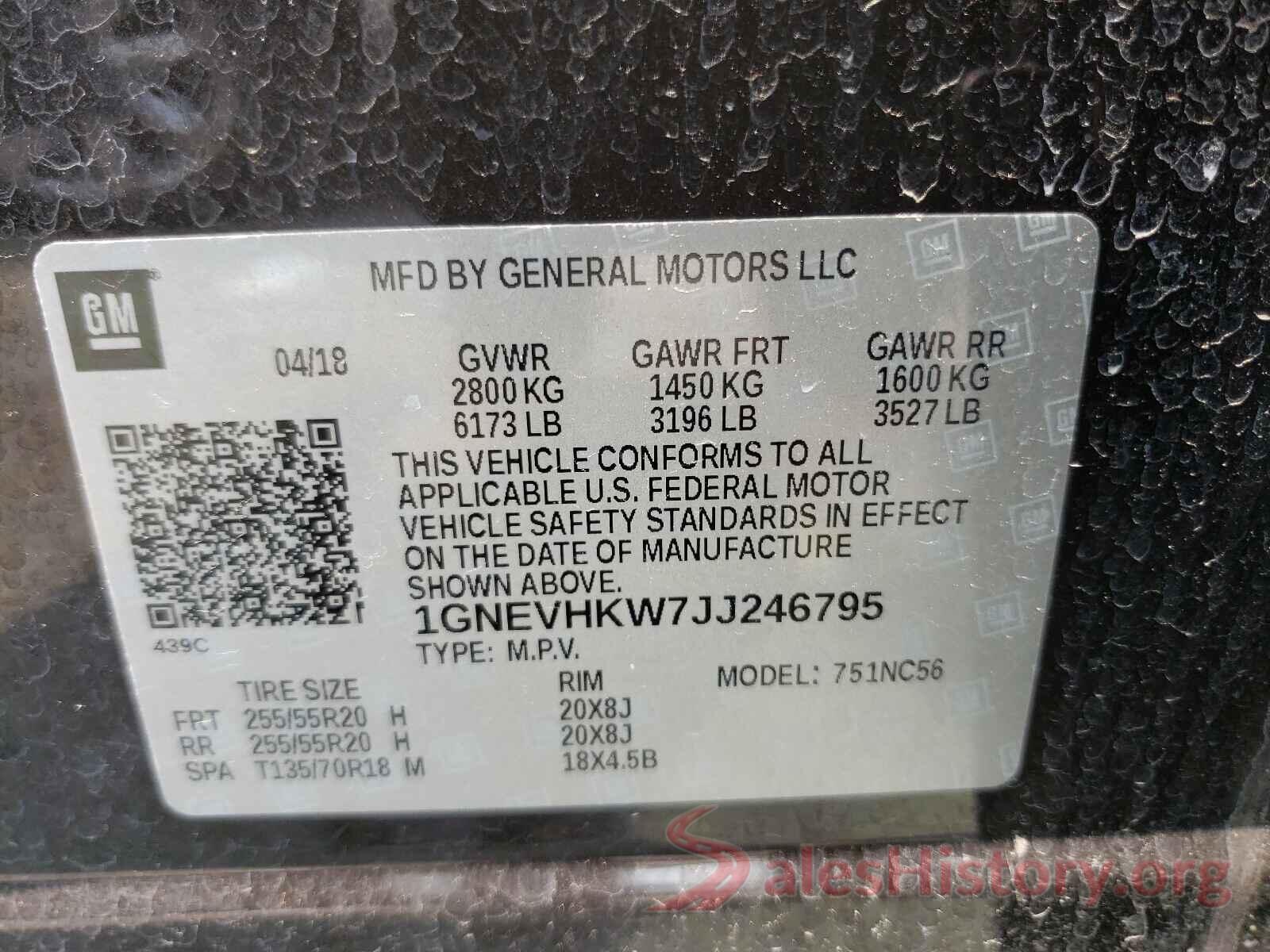 1GNEVHKW7JJ246795 2018 CHEVROLET TRAVERSE